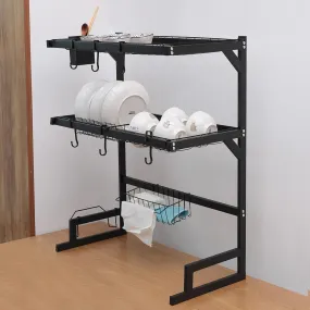 Homestic 2-Layer Dish Drying Rack|Storage Rack for Kitchen Counter|Drainboard & Cutting Board Holder|Premium Utensils Basket (Black)