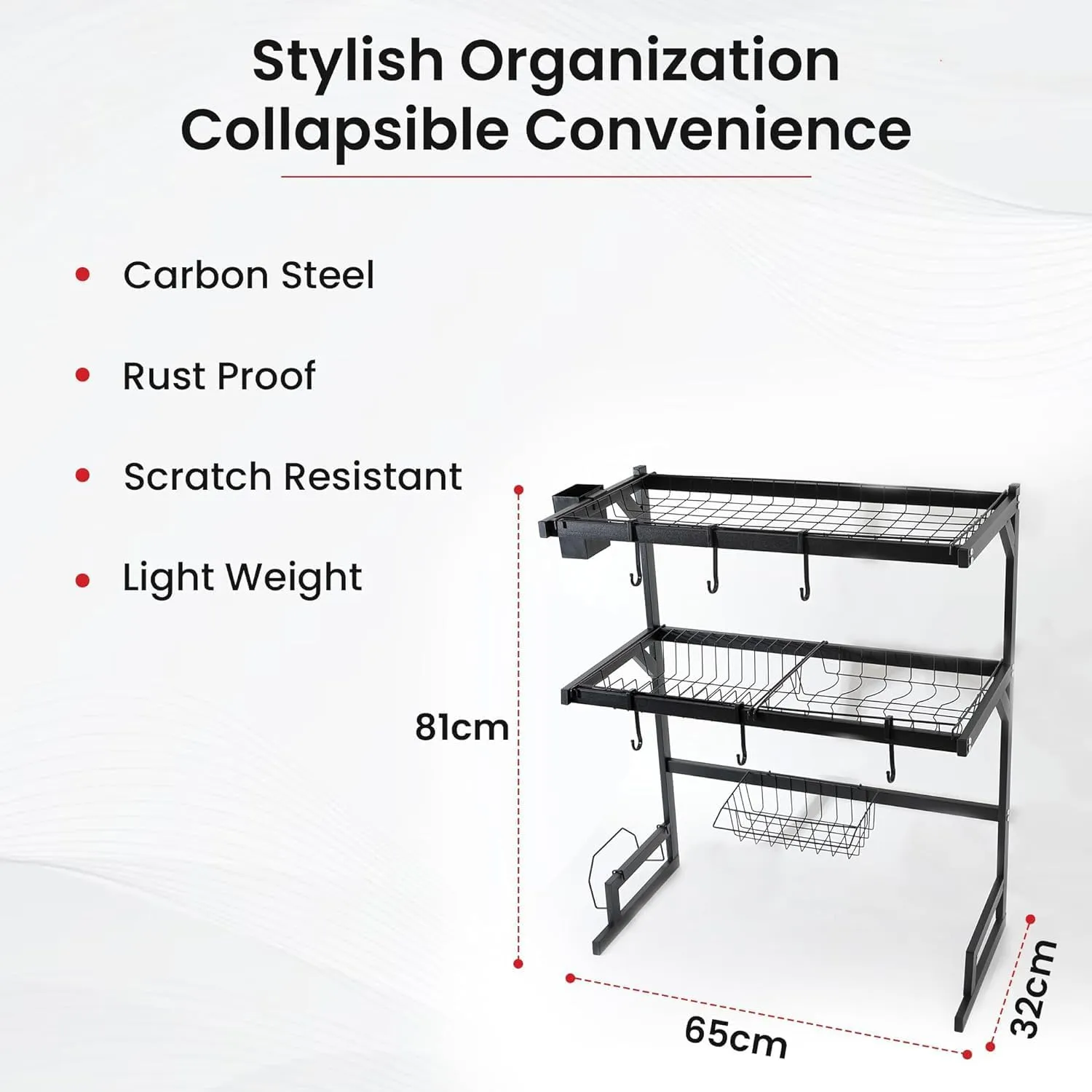 Homestic 2-Layer Dish Drying Rack|Storage Rack for Kitchen Counter|Drainboard & Cutting Board Holder|Premium Utensils Basket (Black)