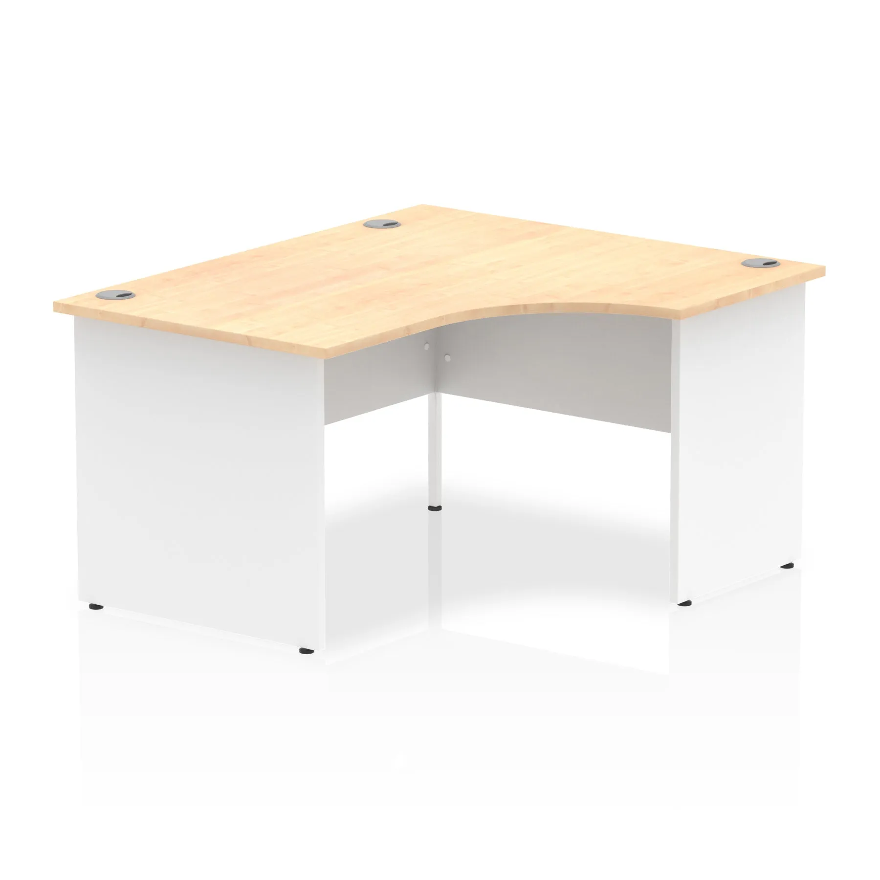 Impulse 1400mm Right Crescent Corner Desk with Panel End Leg - 1400x1200 MFC Top, Self-Assembly, 5-Year Guarantee, White Frame