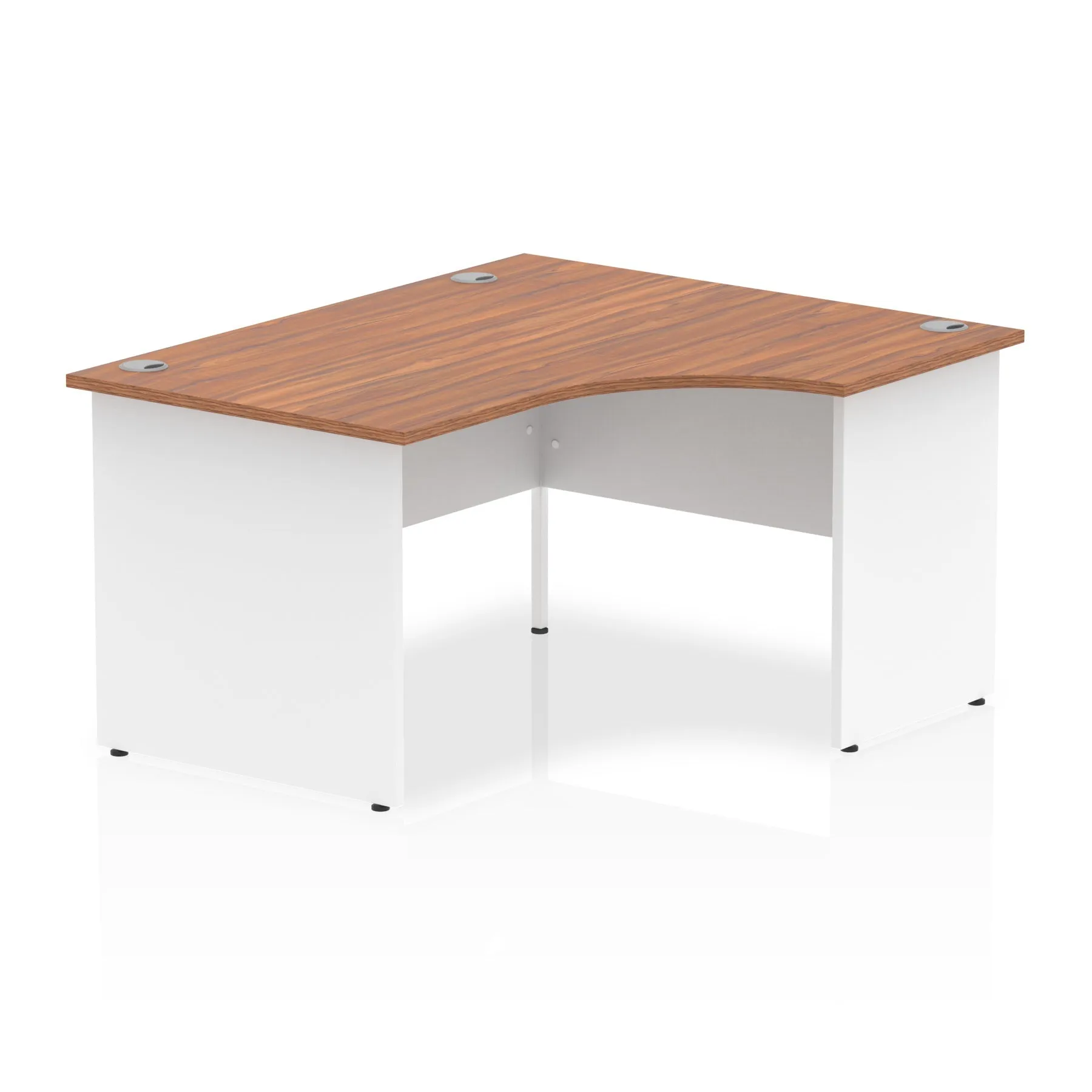 Impulse 1400mm Right Crescent Corner Desk with Panel End Leg - 1400x1200 MFC Top, Self-Assembly, 5-Year Guarantee, White Frame