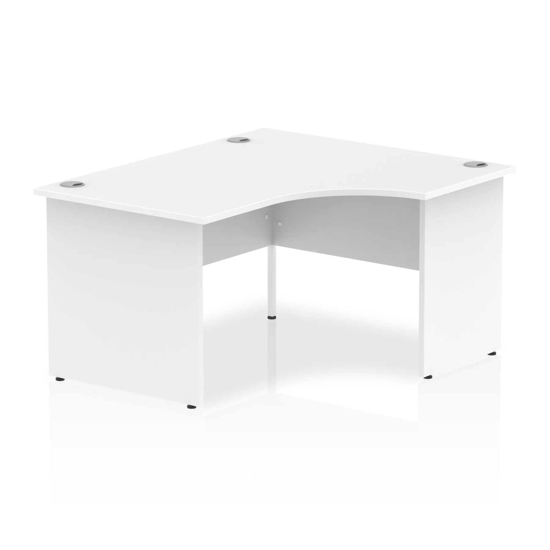 Impulse 1400mm Right Crescent Corner Desk with Panel End Leg - 1400x1200 MFC Top, Self-Assembly, 5-Year Guarantee, White Frame