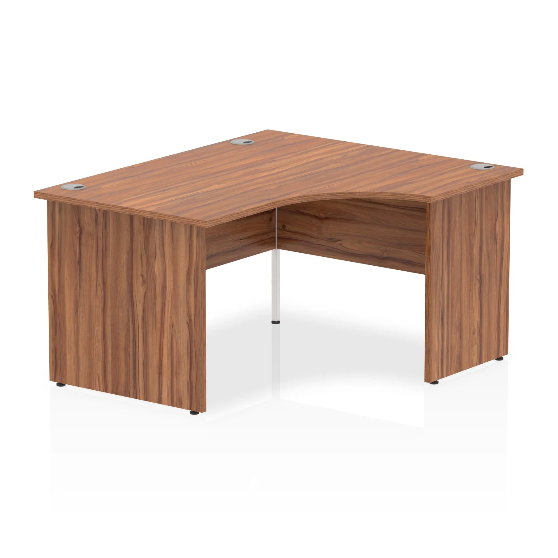 Impulse 1400mm Right Crescent Corner Desk with Panel End Leg - 1400x1200 MFC Top, Self-Assembly, 5-Year Guarantee, White Frame