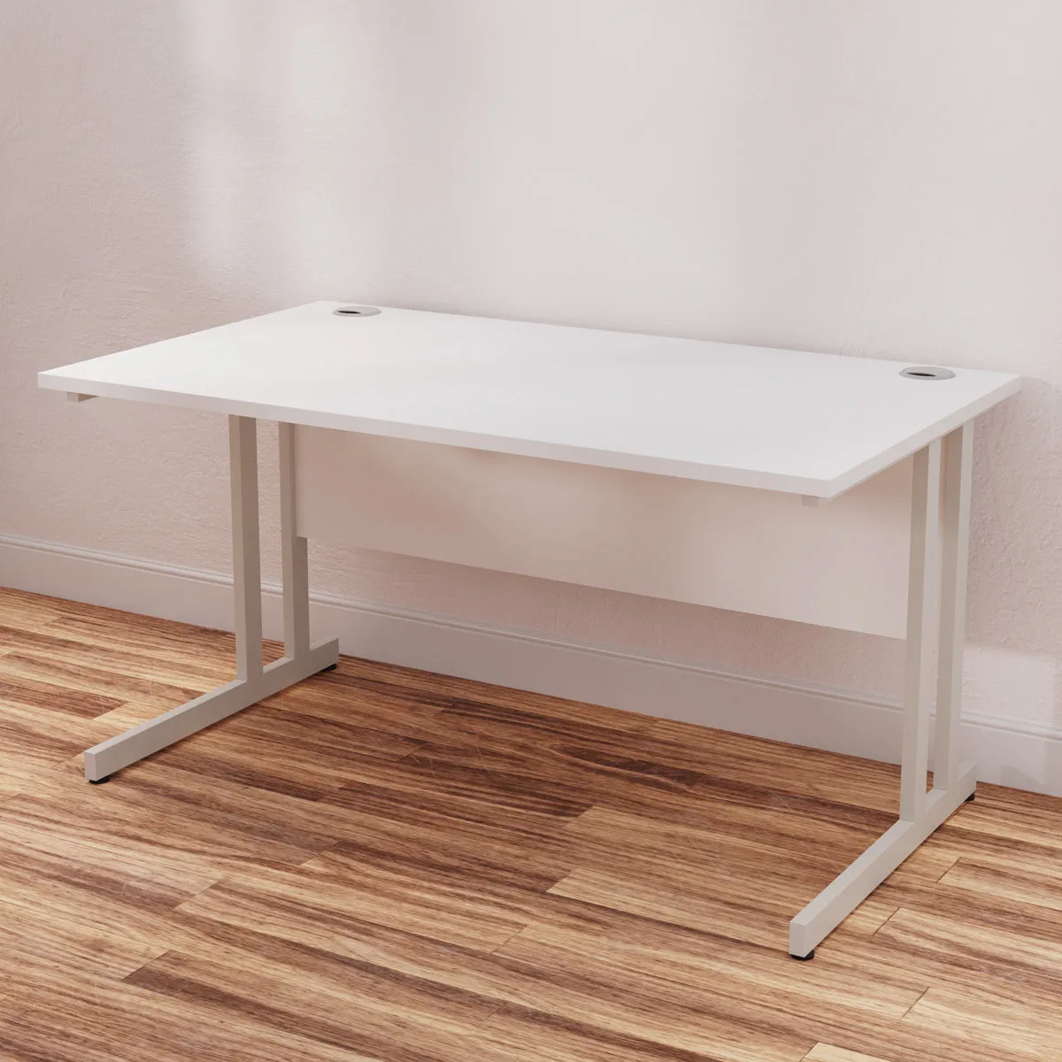 Impulse 1400mm Straight Desk Cantilever Leg - Rectangular MFC Table, Self-Assembly, 5-Year Guarantee, Silver/White/Black Frame, 1400x800 Top Size