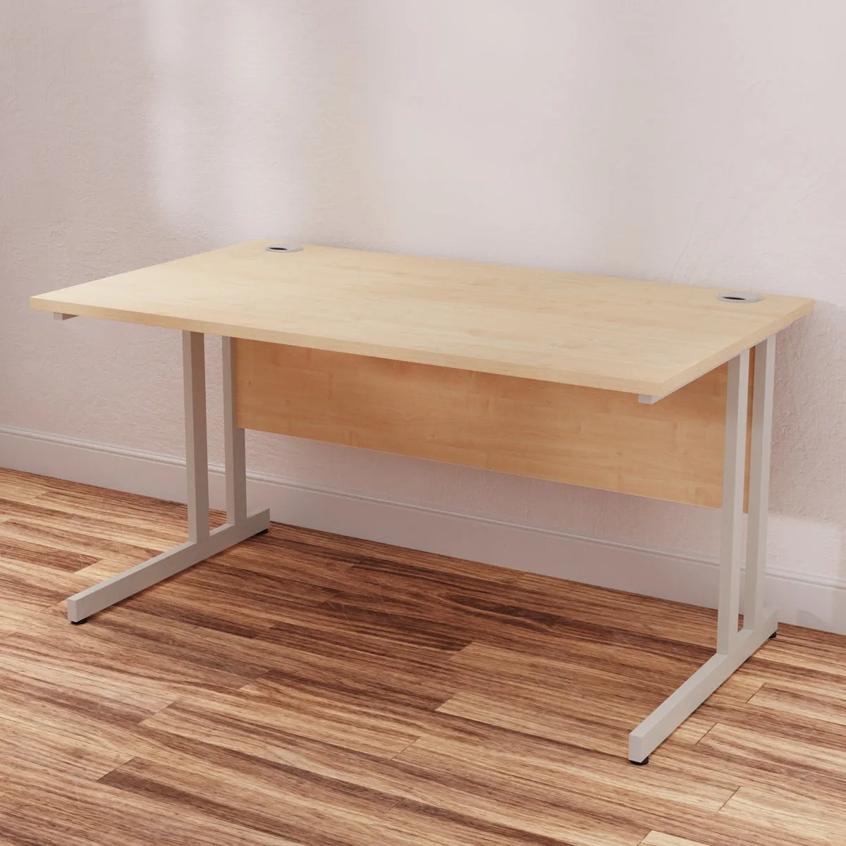 Impulse 1400mm Straight Desk Cantilever Leg - Rectangular MFC Table, Self-Assembly, 5-Year Guarantee, Silver/White/Black Frame, 1400x800 Top Size