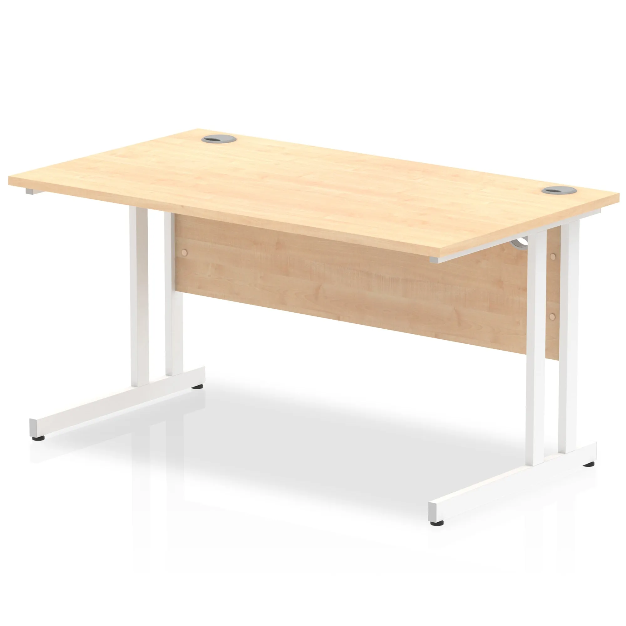 Impulse 1400mm Straight Desk Cantilever Leg - Rectangular MFC Table, Self-Assembly, 5-Year Guarantee, Silver/White/Black Frame, 1400x800 Top Size