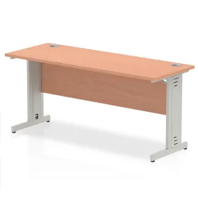 Impulse 1600mm Slimline Desk with Cable Managed Leg - MFC Rectangular Table, Self-Assembly, 5-Year Guarantee, Silver/White Frame