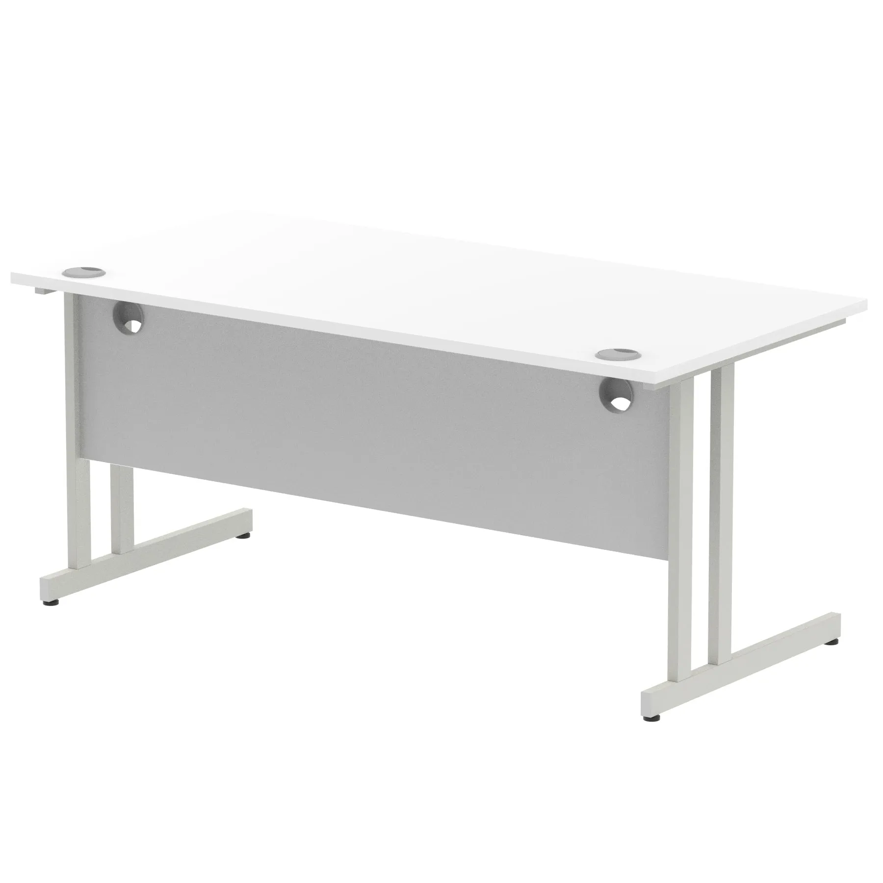 Impulse 1600mm Straight Desk Cantilever Leg - Rectangular MFC Table, 1600x800 Top, Silver/White/Black Frame, Self-Assembly, 5-Year Guarantee