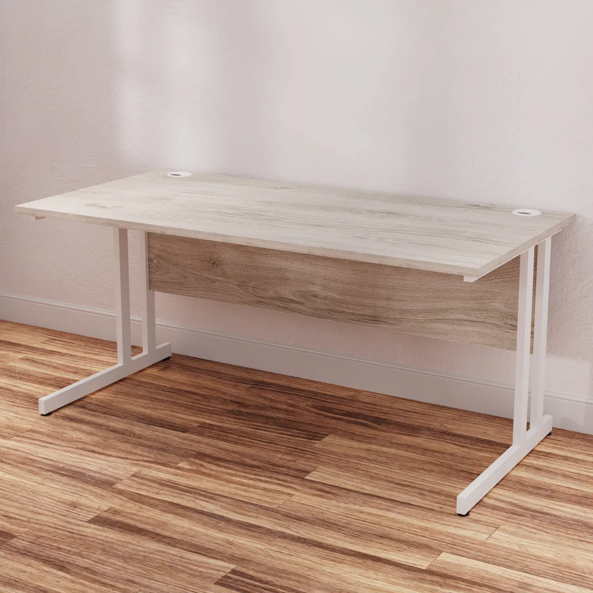 Impulse 1600mm Straight Desk Cantilever Leg - Rectangular MFC Table, 1600x800 Top, Silver/White/Black Frame, Self-Assembly, 5-Year Guarantee