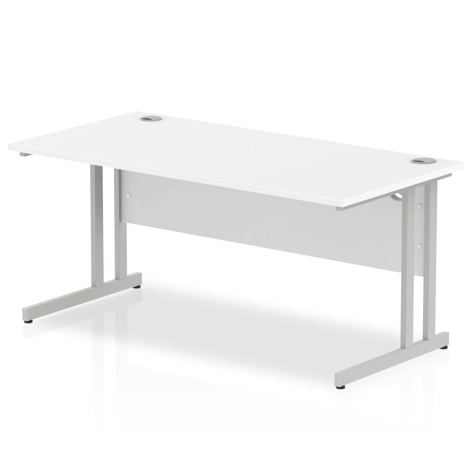 Impulse 1600mm Straight Desk Cantilever Leg - Rectangular MFC Table, 1600x800 Top, Silver/White/Black Frame, Self-Assembly, 5-Year Guarantee