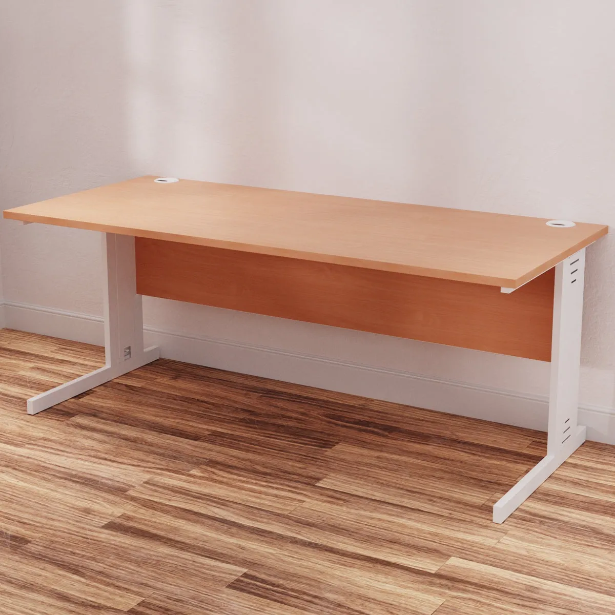 Impulse 1800mm Straight Desk with Cable Managed Leg - MFC Rectangular Table, Self-Assembly, 5-Year Guarantee, Silver/White Frame (1800x800x730mm)