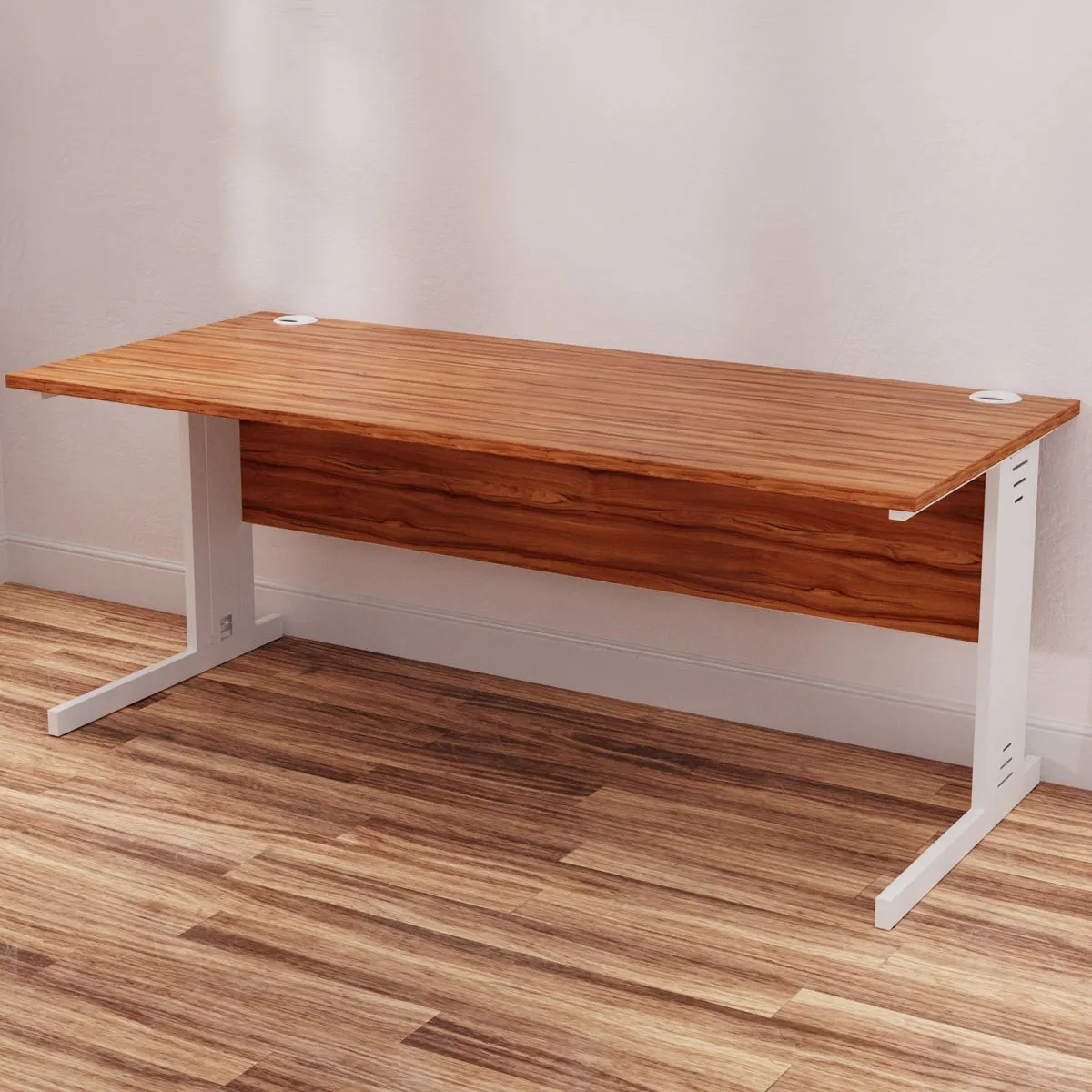 Impulse 1800mm Straight Desk with Cable Managed Leg - MFC Rectangular Table, Self-Assembly, 5-Year Guarantee, Silver/White Frame (1800x800x730mm)