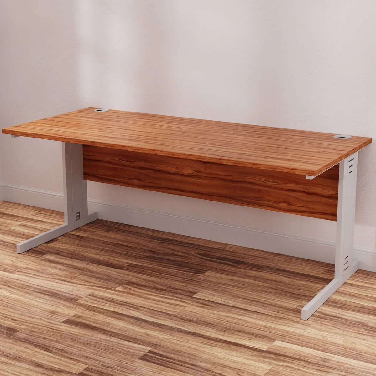 Impulse 1800mm Straight Desk with Cable Managed Leg - MFC Rectangular Table, Self-Assembly, 5-Year Guarantee, Silver/White Frame (1800x800x730mm)