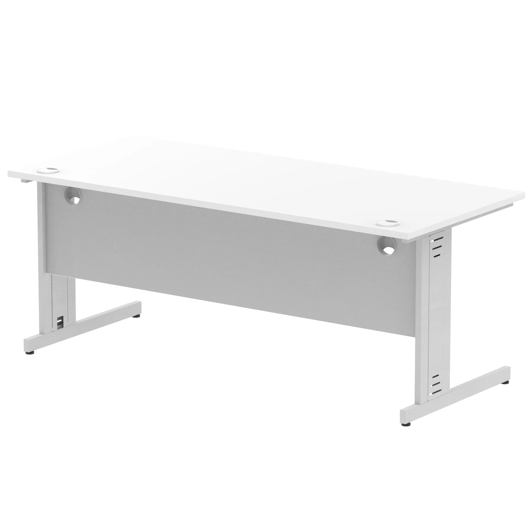 Impulse 1800mm Straight Desk with Cable Managed Leg - MFC Rectangular Table, Self-Assembly, 5-Year Guarantee, Silver/White Frame (1800x800x730mm)
