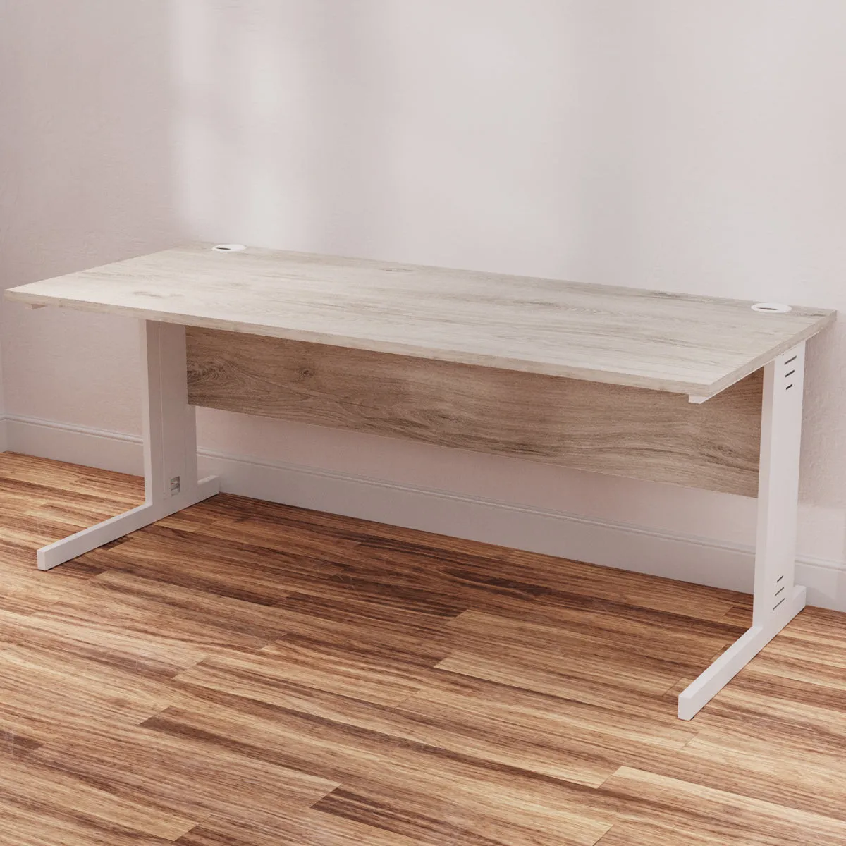 Impulse 1800mm Straight Desk with Cable Managed Leg - MFC Rectangular Table, Self-Assembly, 5-Year Guarantee, Silver/White Frame (1800x800x730mm)