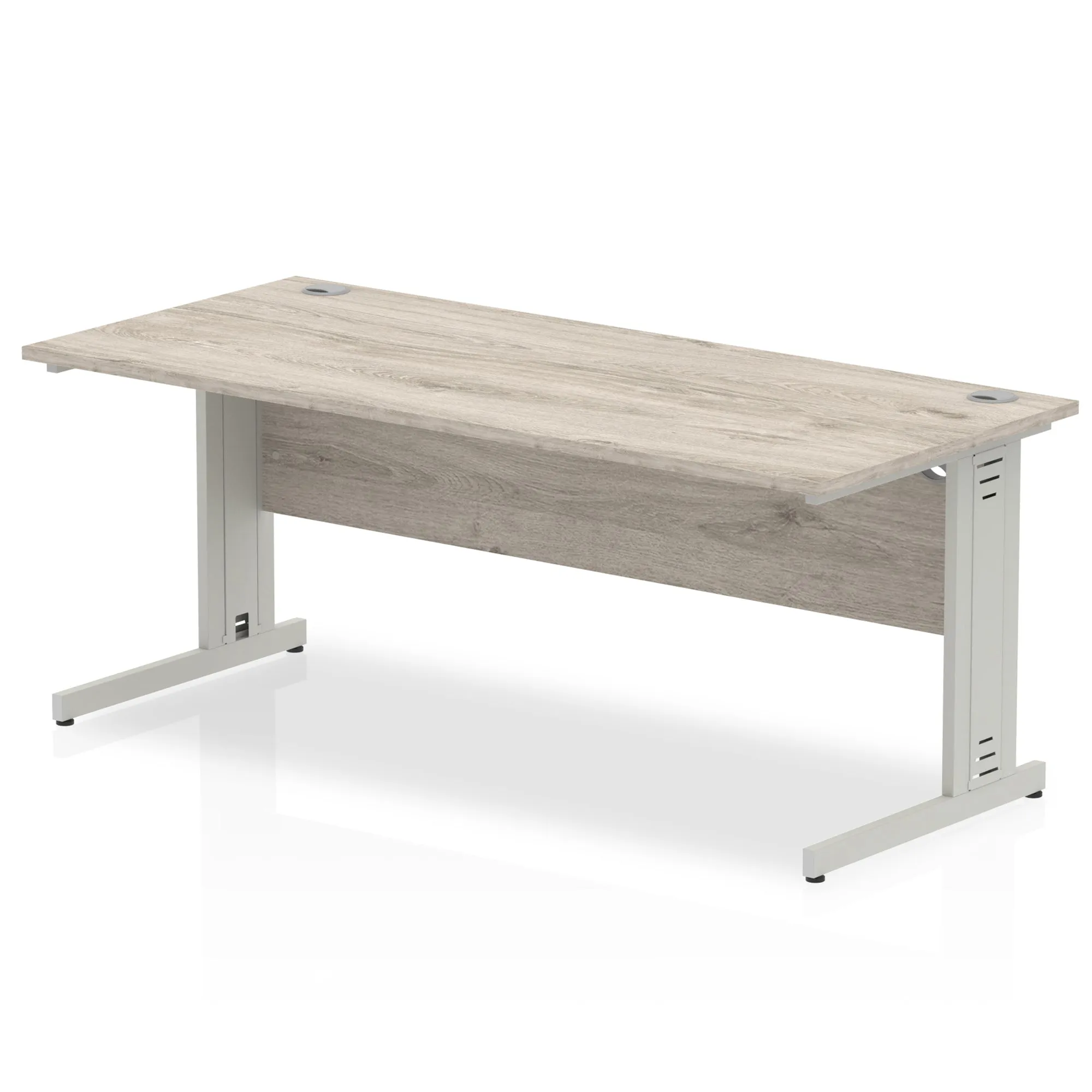 Impulse 1800mm Straight Desk with Cable Managed Leg - MFC Rectangular Table, Self-Assembly, 5-Year Guarantee, Silver/White Frame (1800x800x730mm)