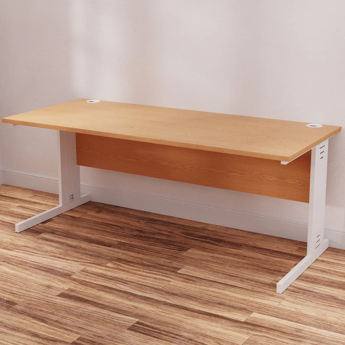 Impulse 1800mm Straight Desk with Cable Managed Leg - MFC Rectangular Table, Self-Assembly, 5-Year Guarantee, Silver/White Frame (1800x800x730mm)
