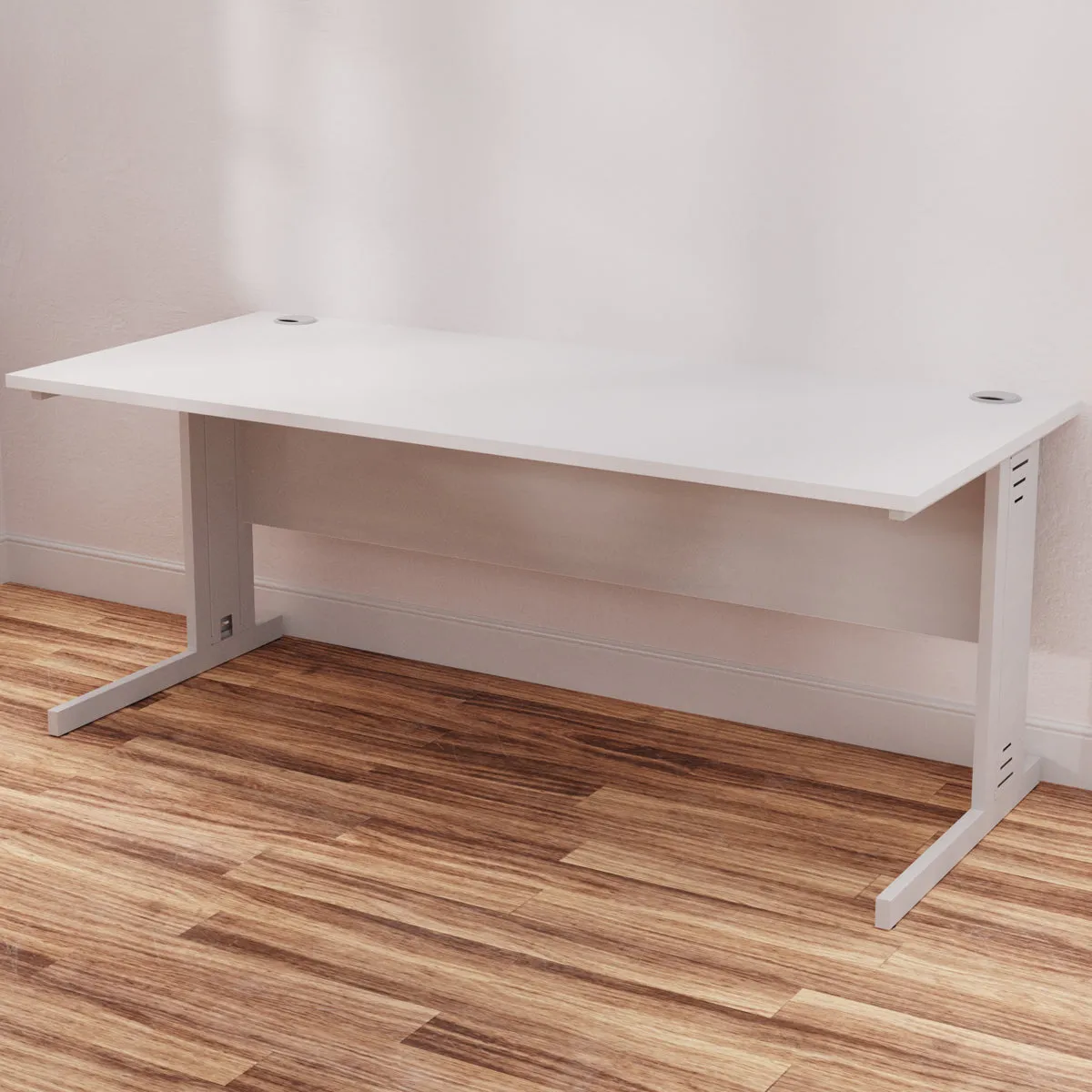 Impulse 1800mm Straight Desk with Cable Managed Leg - MFC Rectangular Table, Self-Assembly, 5-Year Guarantee, Silver/White Frame (1800x800x730mm)