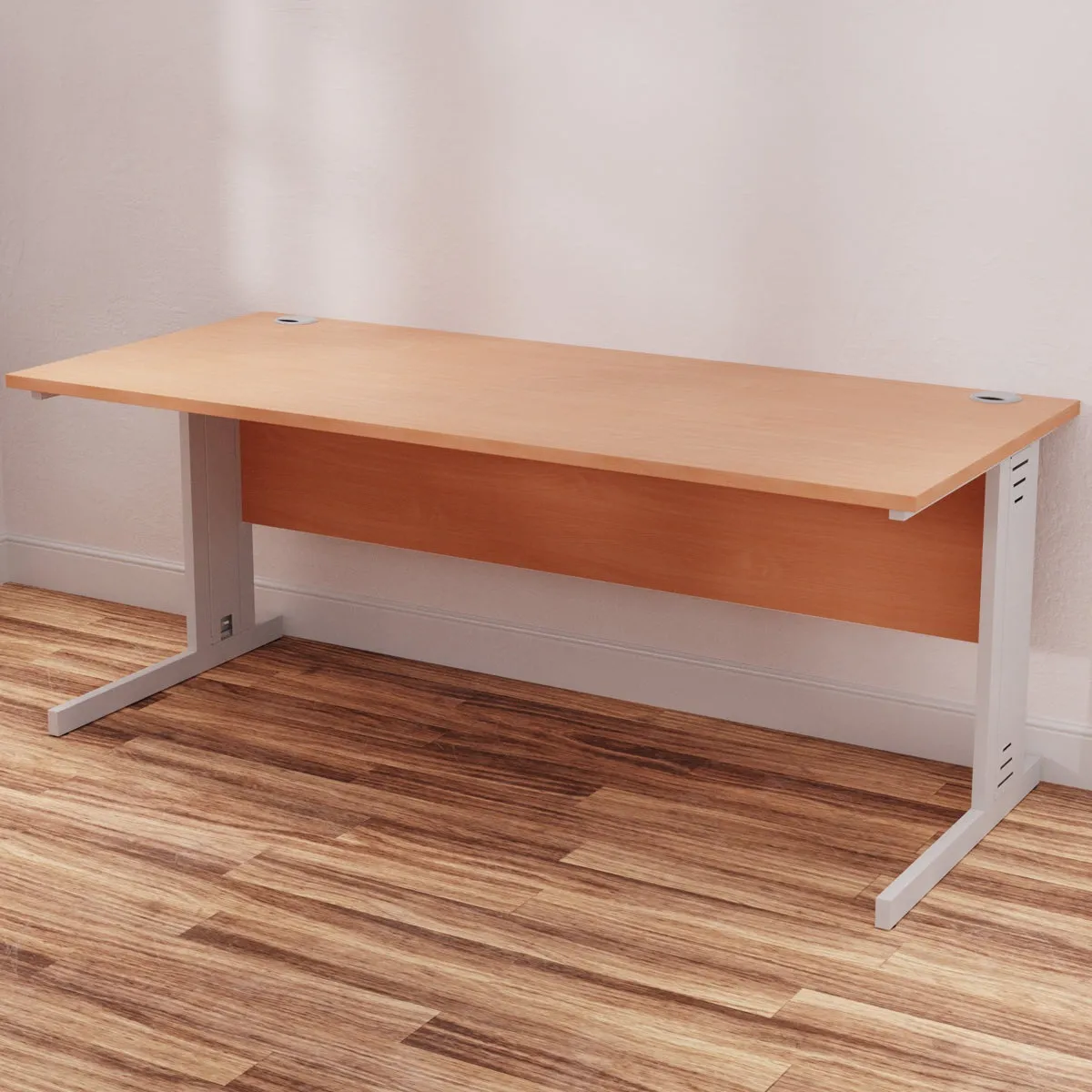 Impulse 1800mm Straight Desk with Cable Managed Leg - MFC Rectangular Table, Self-Assembly, 5-Year Guarantee, Silver/White Frame (1800x800x730mm)