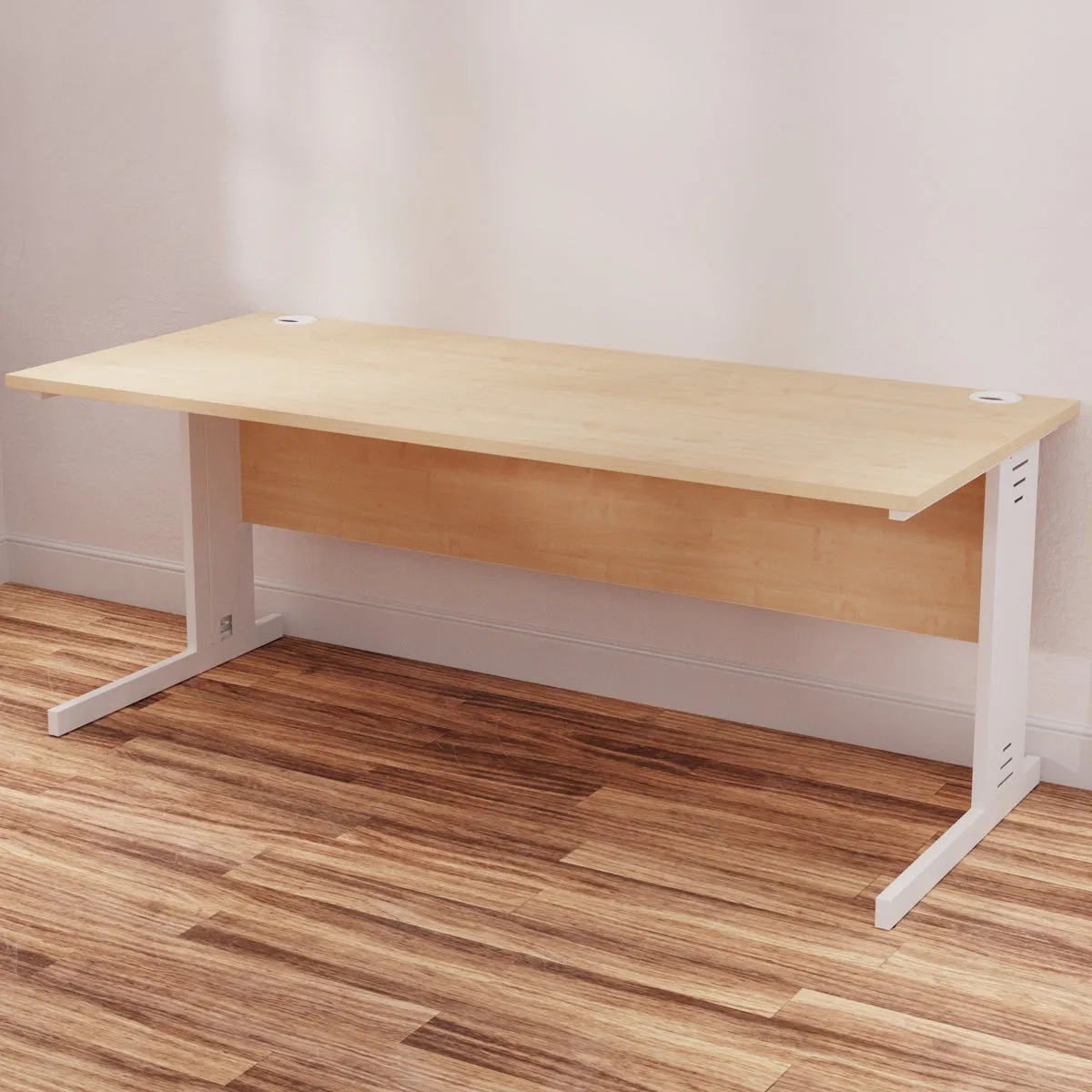 Impulse 1800mm Straight Desk with Cable Managed Leg - MFC Rectangular Table, Self-Assembly, 5-Year Guarantee, Silver/White Frame (1800x800x730mm)