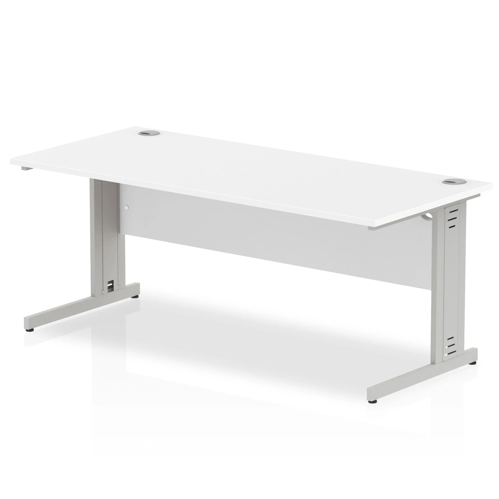 Impulse 1800mm Straight Desk with Cable Managed Leg - MFC Rectangular Table, Self-Assembly, 5-Year Guarantee, Silver/White Frame (1800x800x730mm)
