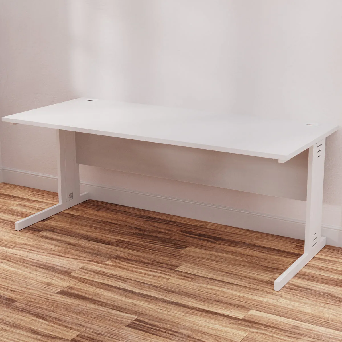 Impulse 1800mm Straight Desk with Cable Managed Leg - MFC Rectangular Table, Self-Assembly, 5-Year Guarantee, Silver/White Frame (1800x800x730mm)