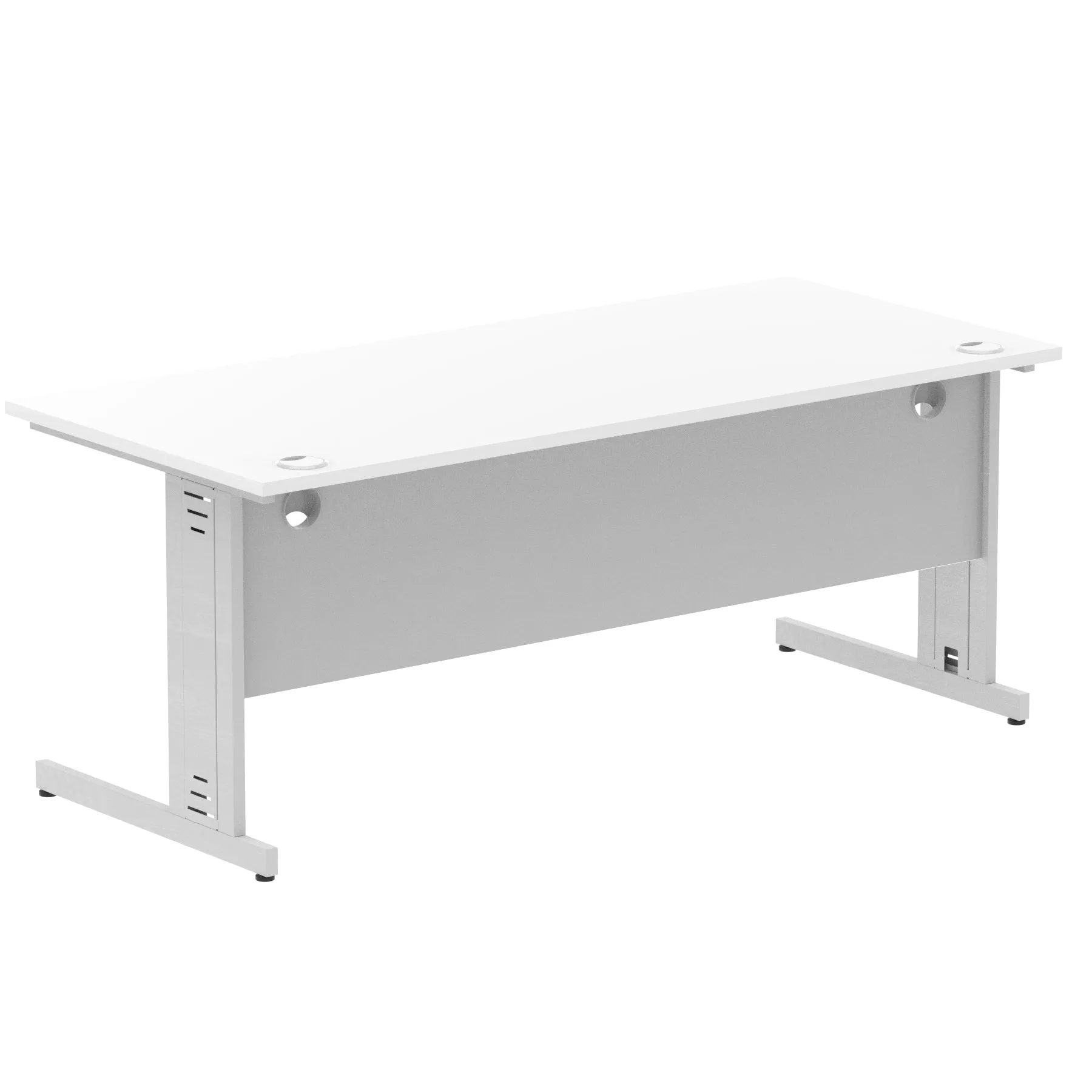 Impulse 1800mm Straight Desk with Cable Managed Leg - MFC Rectangular Table, Self-Assembly, 5-Year Guarantee, Silver/White Frame (1800x800x730mm)