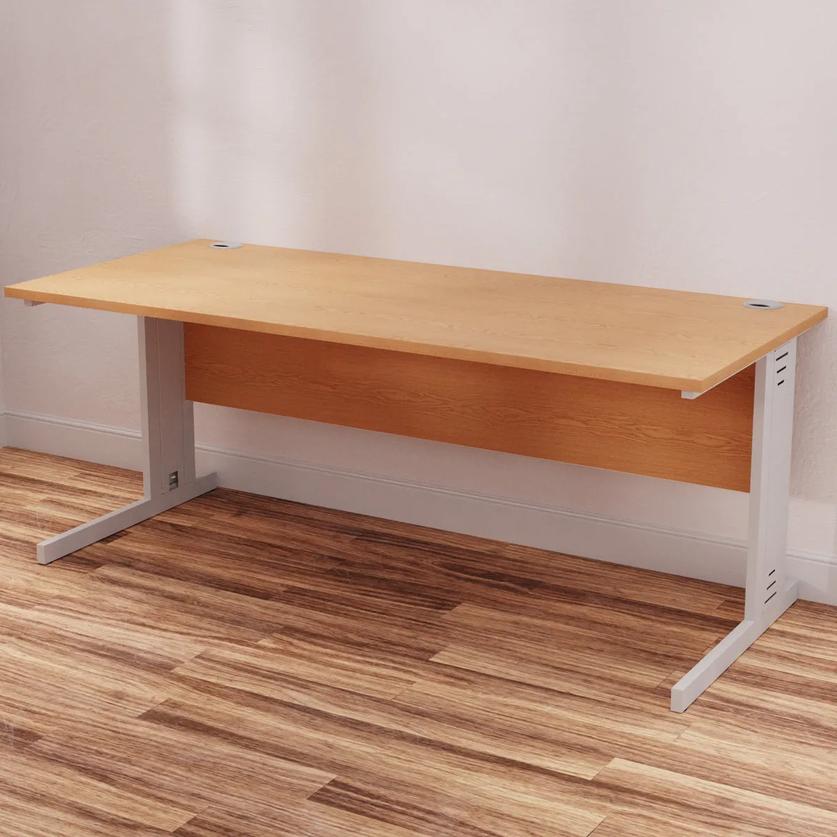 Impulse 1800mm Straight Desk with Cable Managed Leg - MFC Rectangular Table, Self-Assembly, 5-Year Guarantee, Silver/White Frame (1800x800x730mm)