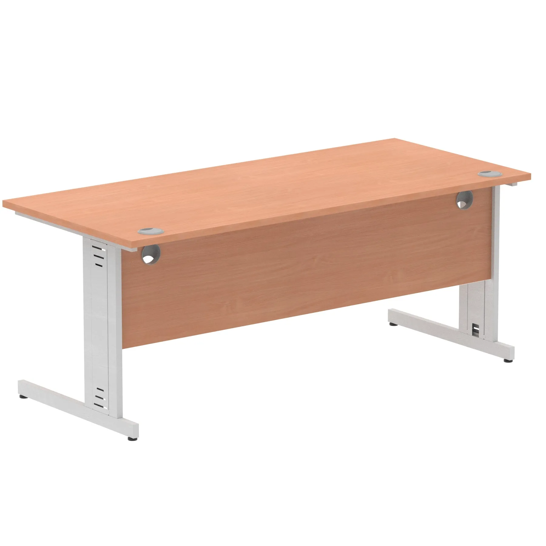 Impulse 1800mm Straight Desk with Cable Managed Leg - MFC Rectangular Table, Self-Assembly, 5-Year Guarantee, Silver/White Frame (1800x800x730mm)