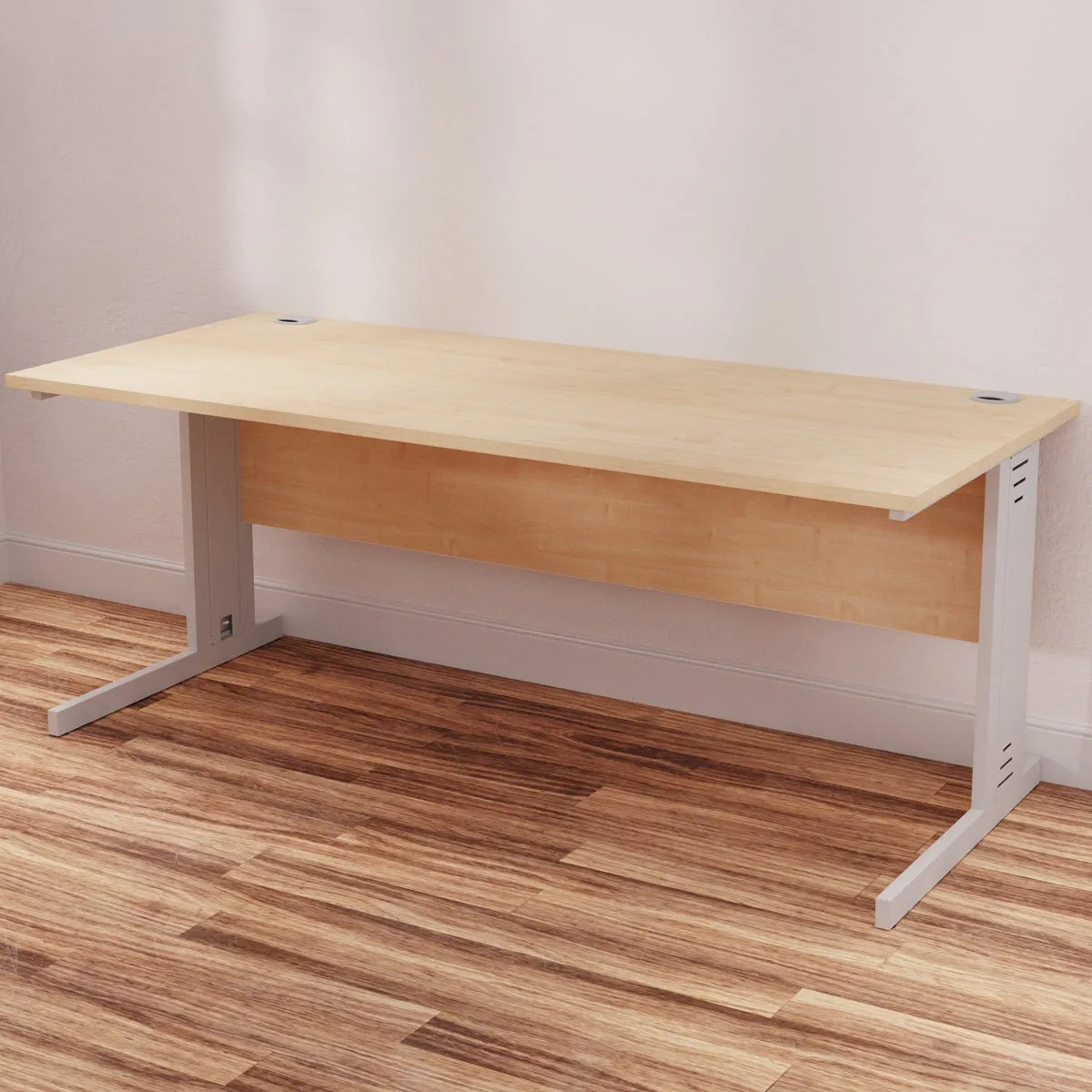 Impulse 1800mm Straight Desk with Cable Managed Leg - MFC Rectangular Table, Self-Assembly, 5-Year Guarantee, Silver/White Frame (1800x800x730mm)