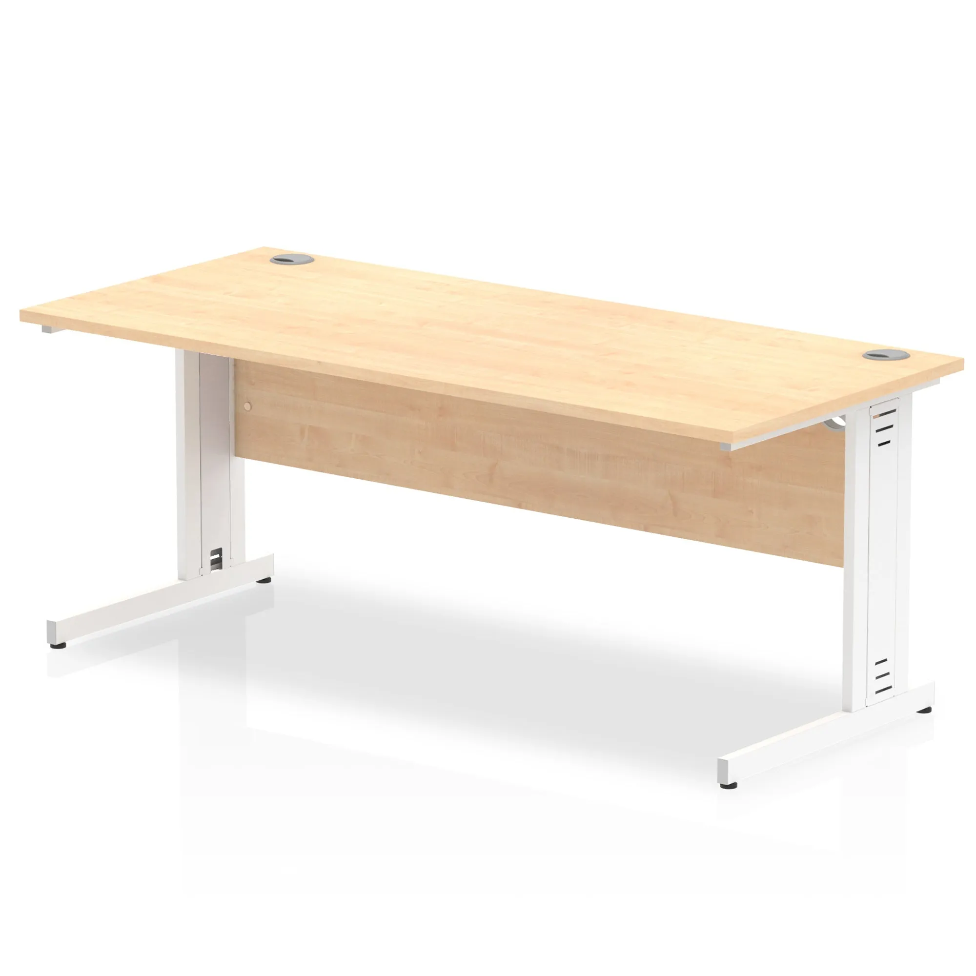 Impulse 1800mm Straight Desk with Cable Managed Leg - MFC Rectangular Table, Self-Assembly, 5-Year Guarantee, Silver/White Frame (1800x800x730mm)