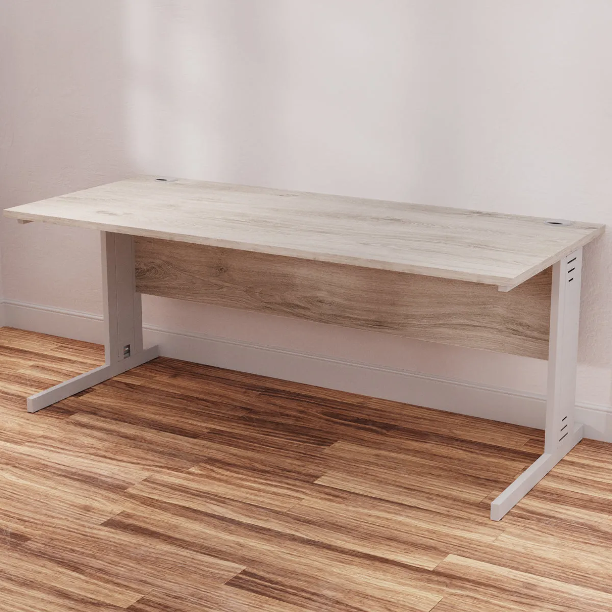 Impulse 1800mm Straight Desk with Cable Managed Leg - MFC Rectangular Table, Self-Assembly, 5-Year Guarantee, Silver/White Frame (1800x800x730mm)