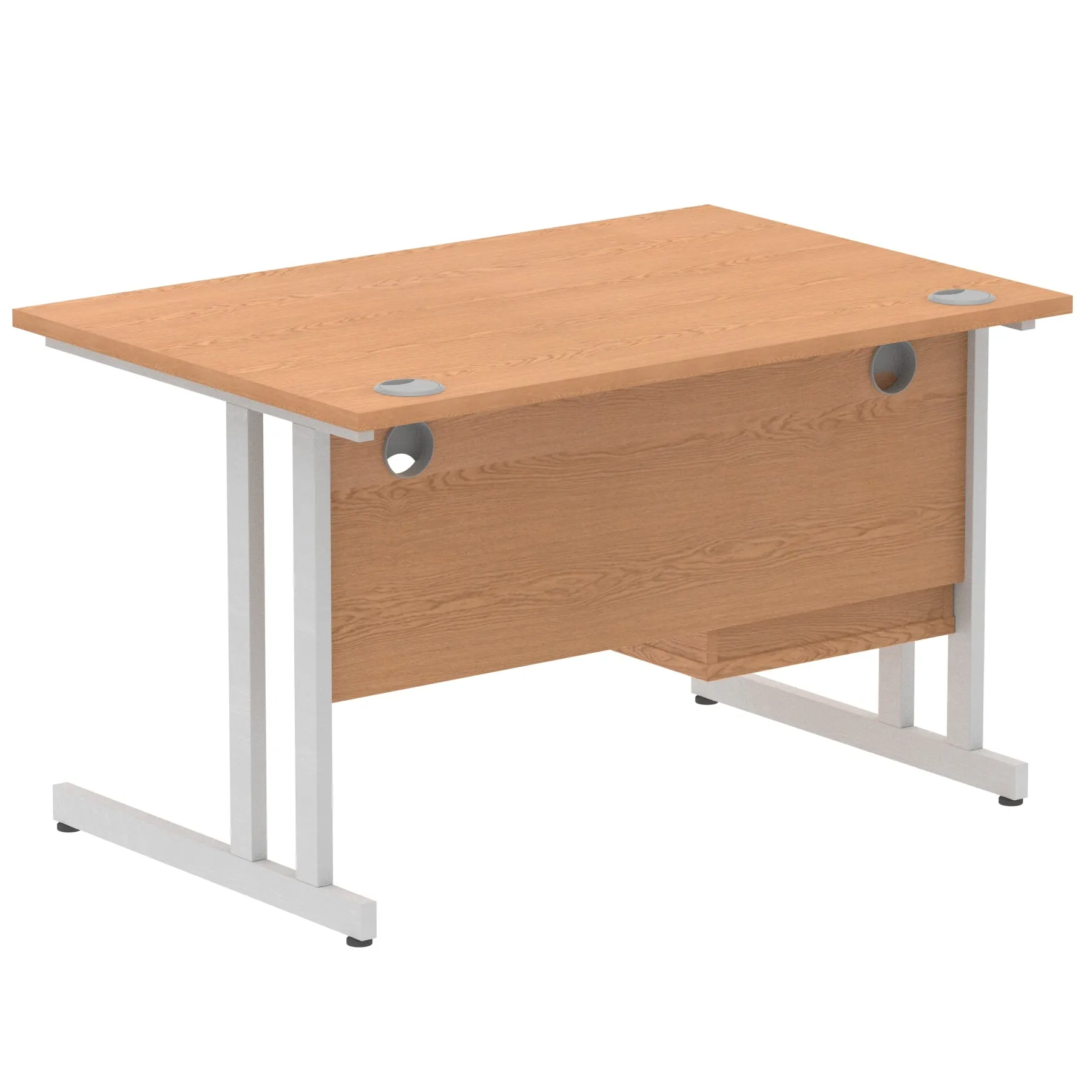 Impulse Cantilever Straight Desk 1200-1800mm Silver Frame, Fixed Pedestal, MFC, 2-3 Lockable Drawers, 5-Year Guarantee, Self-Assembly