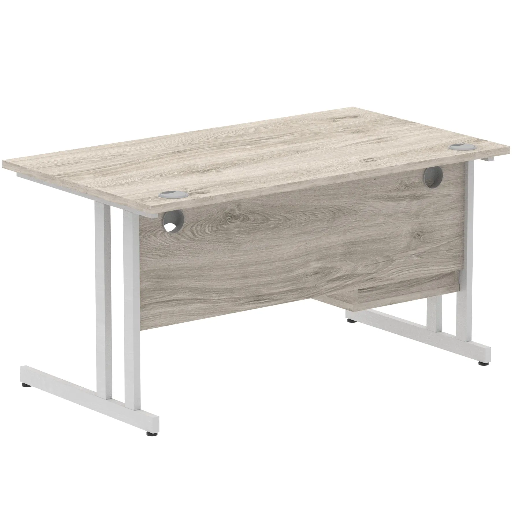 Impulse Cantilever Straight Desk 1200-1800mm Silver Frame, Fixed Pedestal, MFC, 2-3 Lockable Drawers, 5-Year Guarantee, Self-Assembly