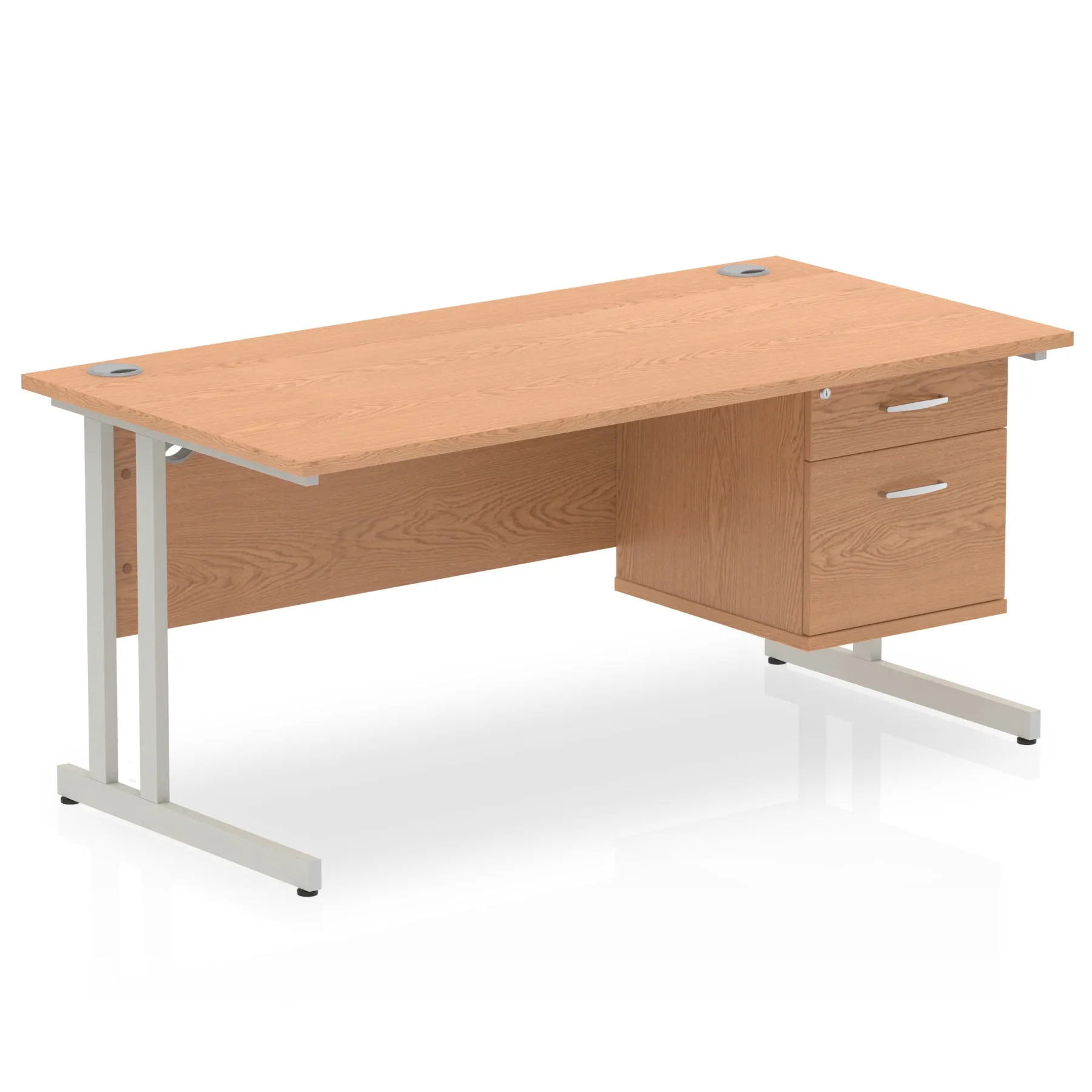 Impulse Cantilever Straight Desk 1200-1800mm Silver Frame, Fixed Pedestal, MFC, 2-3 Lockable Drawers, 5-Year Guarantee, Self-Assembly