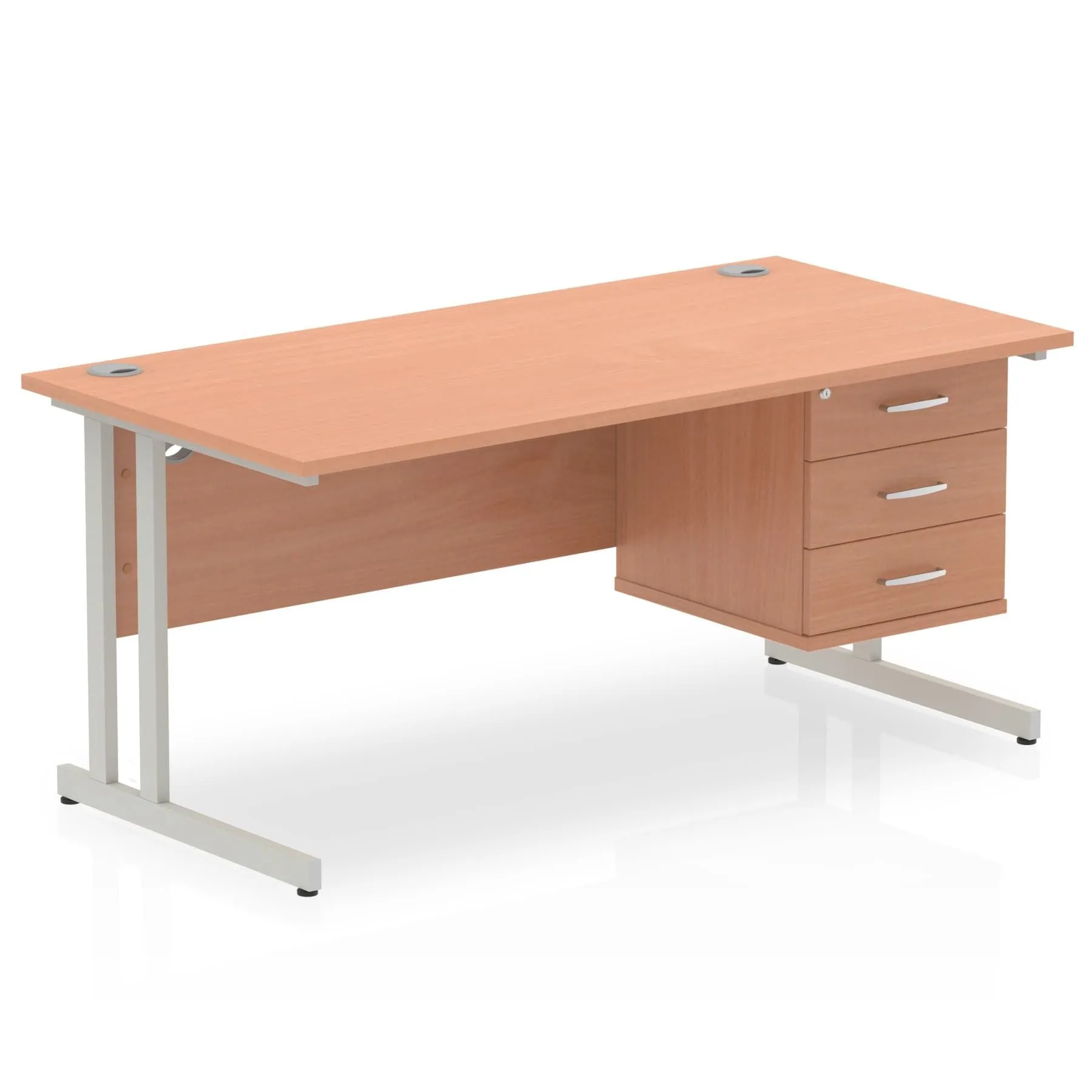 Impulse Cantilever Straight Desk 1200-1800mm Silver Frame, Fixed Pedestal, MFC, 2-3 Lockable Drawers, 5-Year Guarantee, Self-Assembly