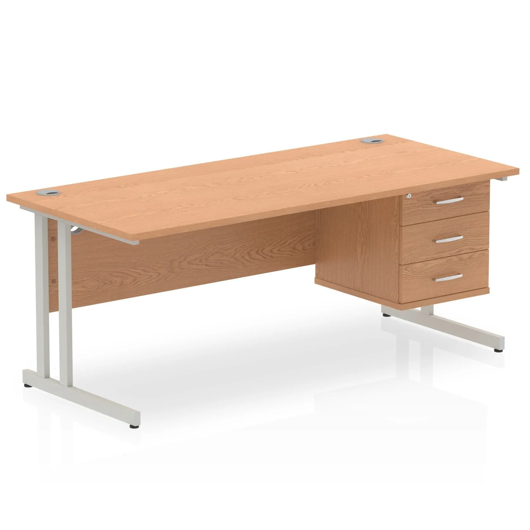 Impulse Cantilever Straight Desk 1200-1800mm Silver Frame, Fixed Pedestal, MFC, 2-3 Lockable Drawers, 5-Year Guarantee, Self-Assembly