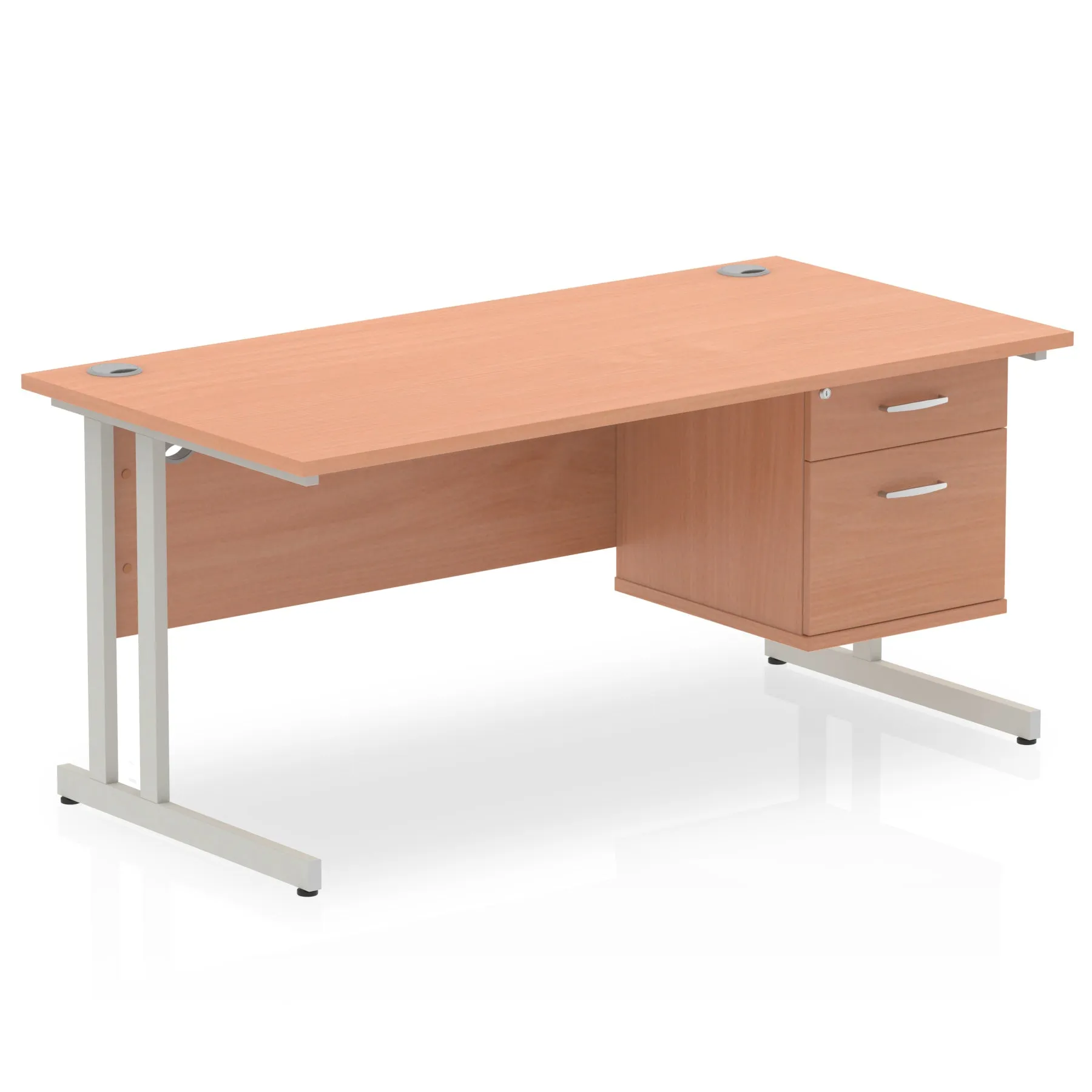 Impulse Cantilever Straight Desk 1200-1800mm Silver Frame, Fixed Pedestal, MFC, 2-3 Lockable Drawers, 5-Year Guarantee, Self-Assembly