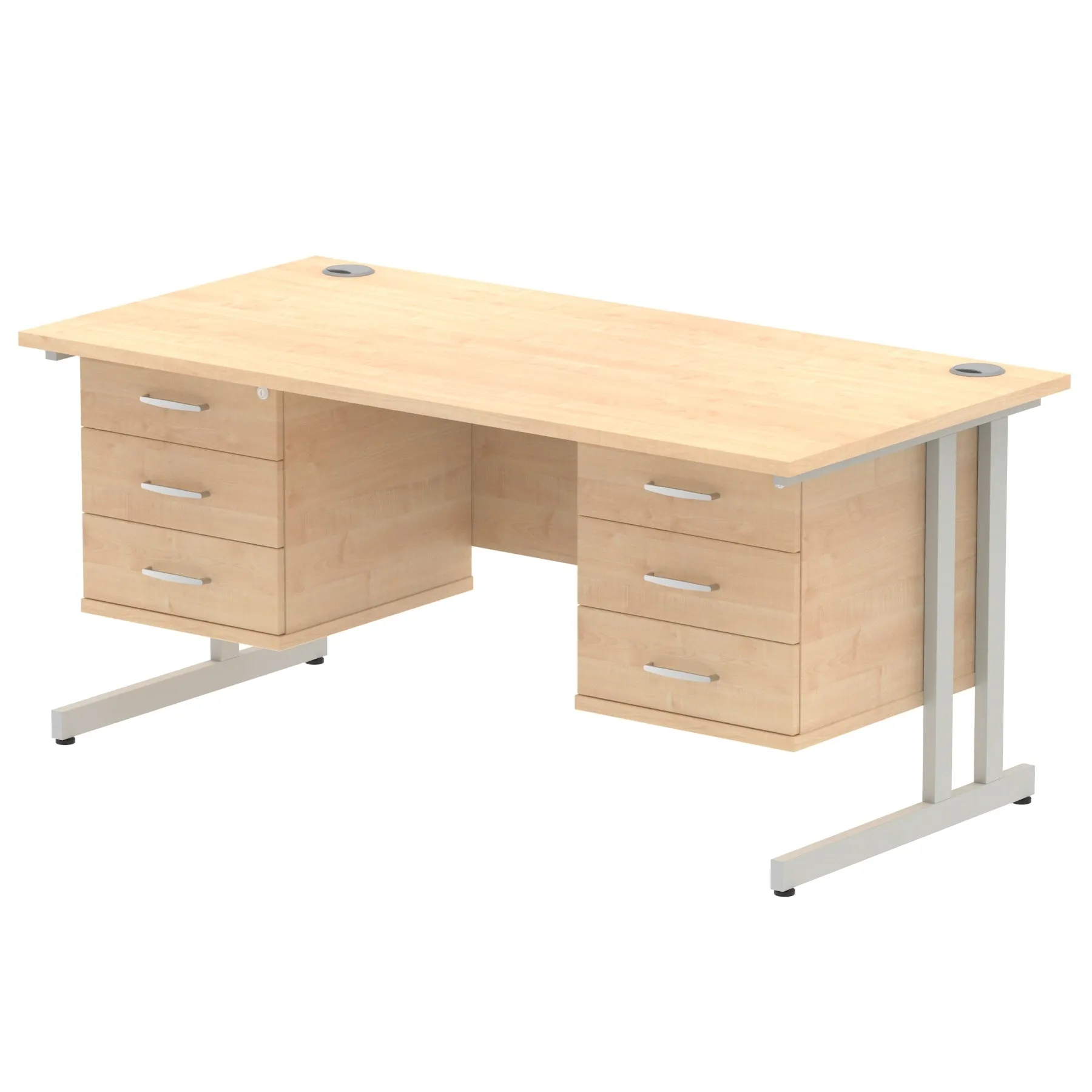 Impulse Cantilever Straight Desk 1200-1800mm Silver Frame, Fixed Pedestal, MFC, 2-3 Lockable Drawers, 5-Year Guarantee, Self-Assembly