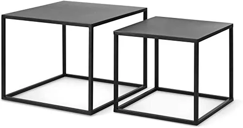 INDIAN DECOR. 45569 Nest of 2 Tables, Cube Square Coffee Tables for Small Spaces, Modern Side Tables, Black Metal End Tables for Living Room, Bedroom, Patio, Office
