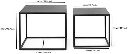 INDIAN DECOR. 45569 Nest of 2 Tables, Cube Square Coffee Tables for Small Spaces, Modern Side Tables, Black Metal End Tables for Living Room, Bedroom, Patio, Office