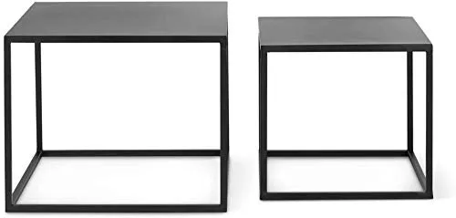 INDIAN DECOR. 45569 Nest of 2 Tables, Cube Square Coffee Tables for Small Spaces, Modern Side Tables, Black Metal End Tables for Living Room, Bedroom, Patio, Office