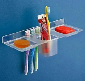 iSTAR Multi use 4 in 1 Multipurpose Double Soap stand with Tumbler Holder Sleek Design Bathroom Accesories shelf soap holder for washbasin,Bathroom, kitchen(Pack of 1,Clear, Plastic)