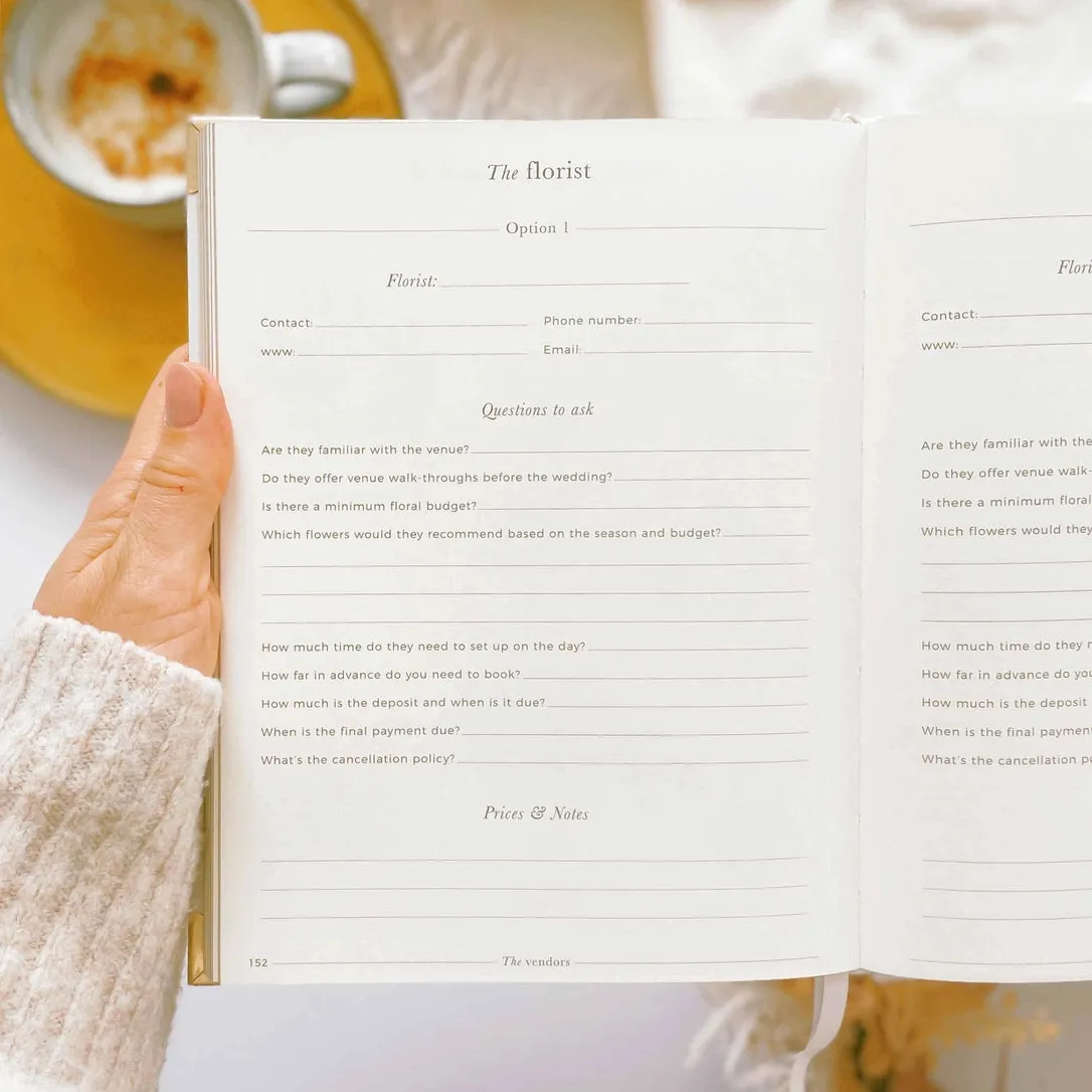 Ivory Cloth Wedding Planner Book with Gold Foil