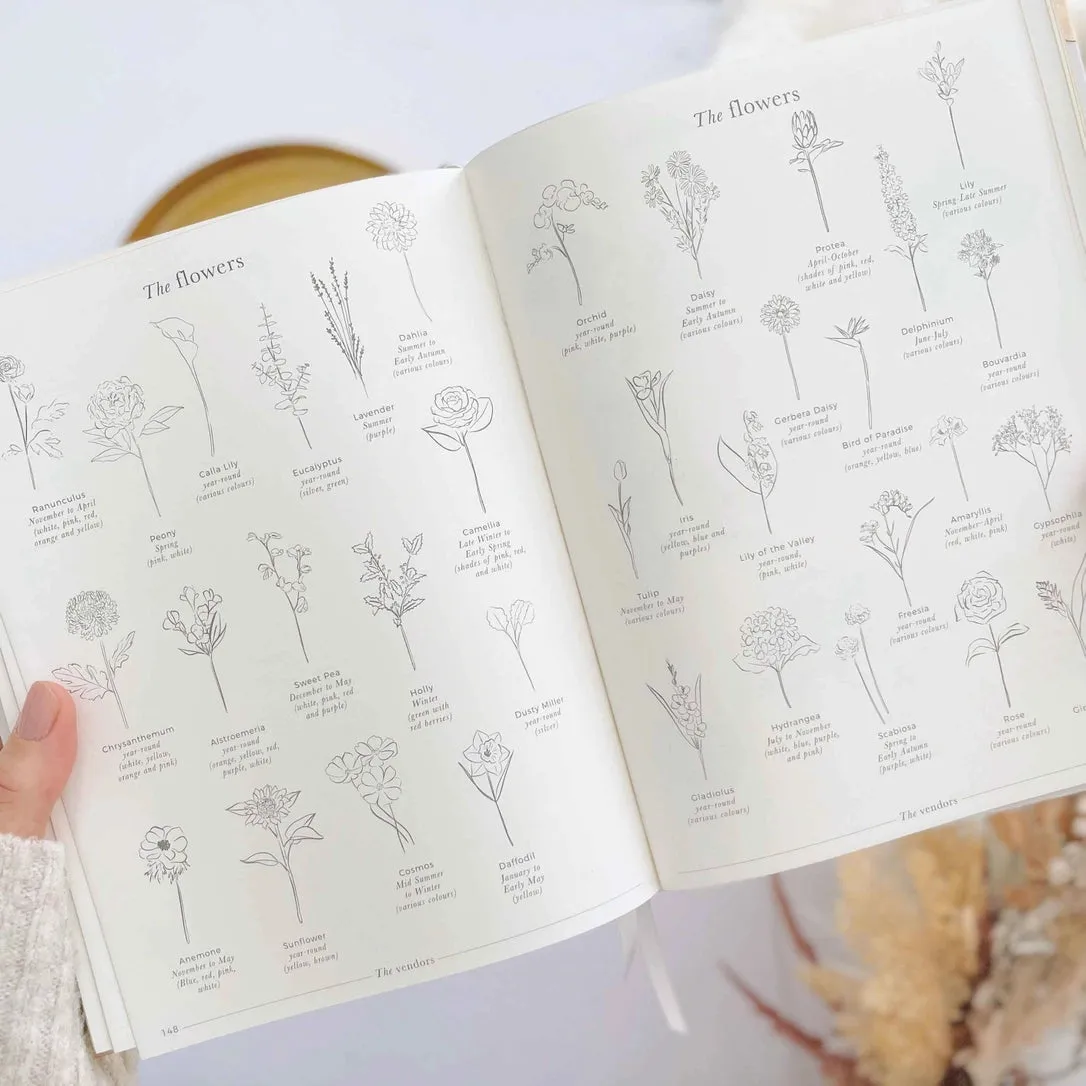 Ivory Cloth Wedding Planner Book with Gold Foil