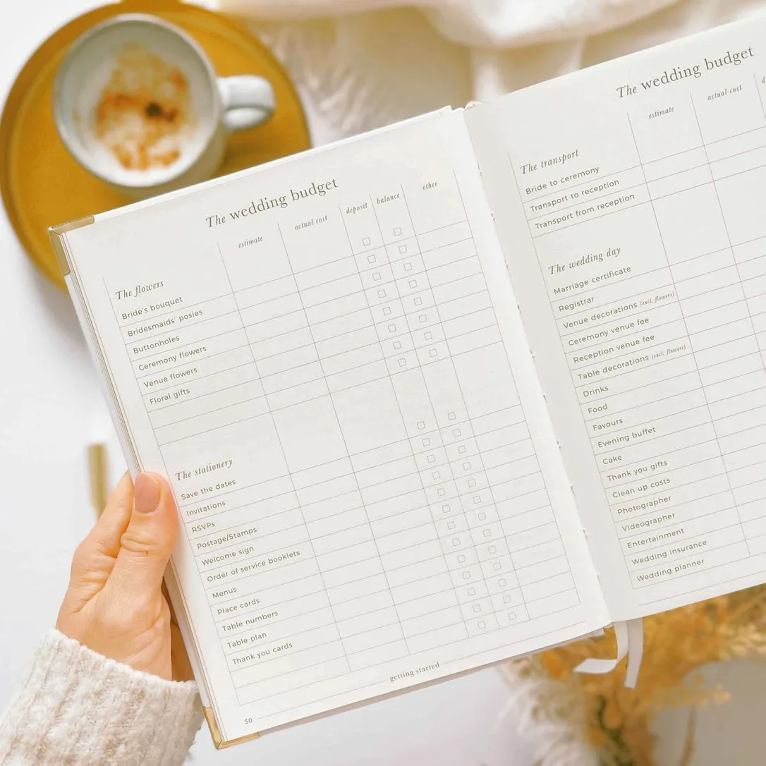 Ivory Cloth Wedding Planner Book with Gold Foil