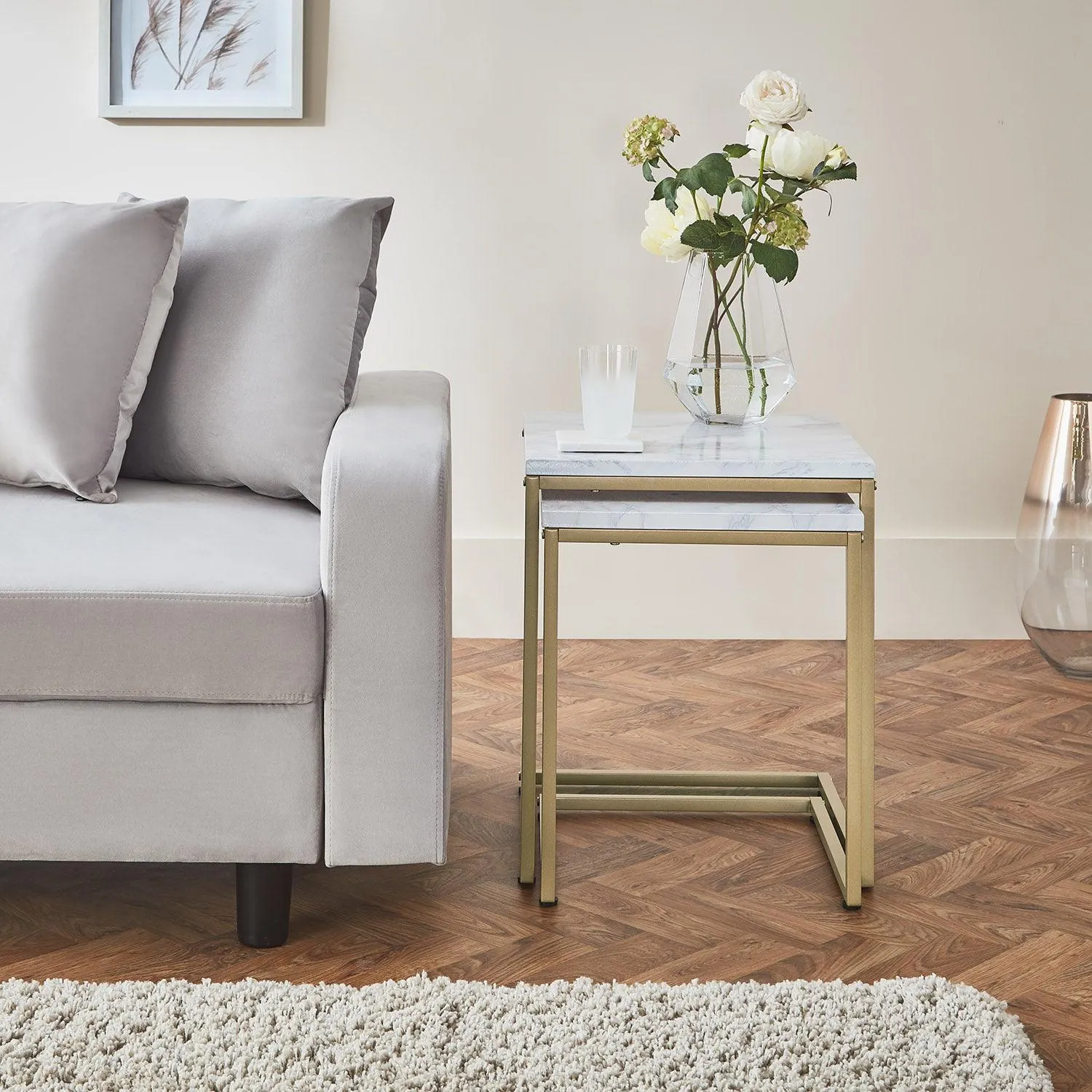 Jay Nest of Tables - Marble Effect & Gold