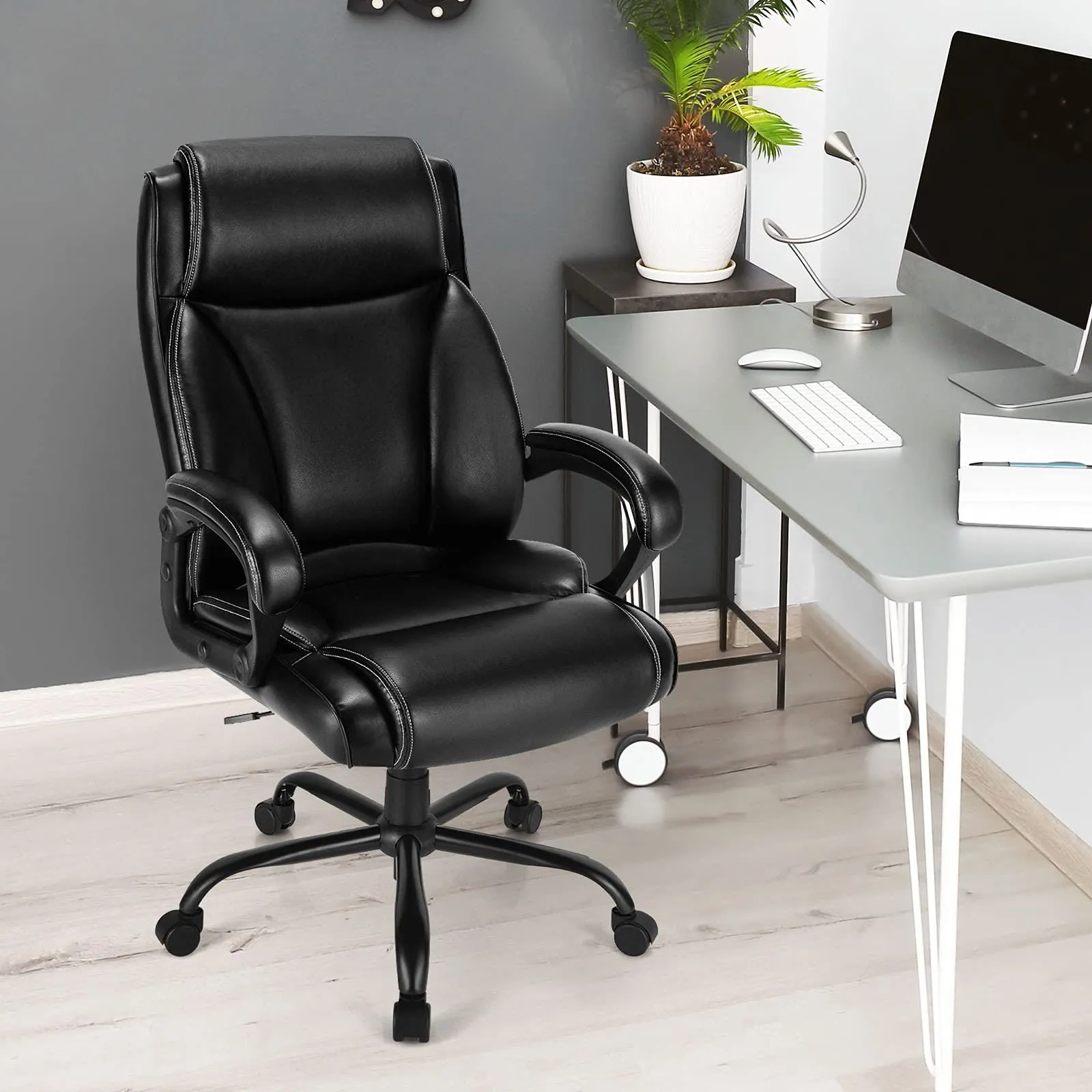 KOMFOTT 400 LBS Big and Tall Office, Leather High Back Executive Chair with Metal Base