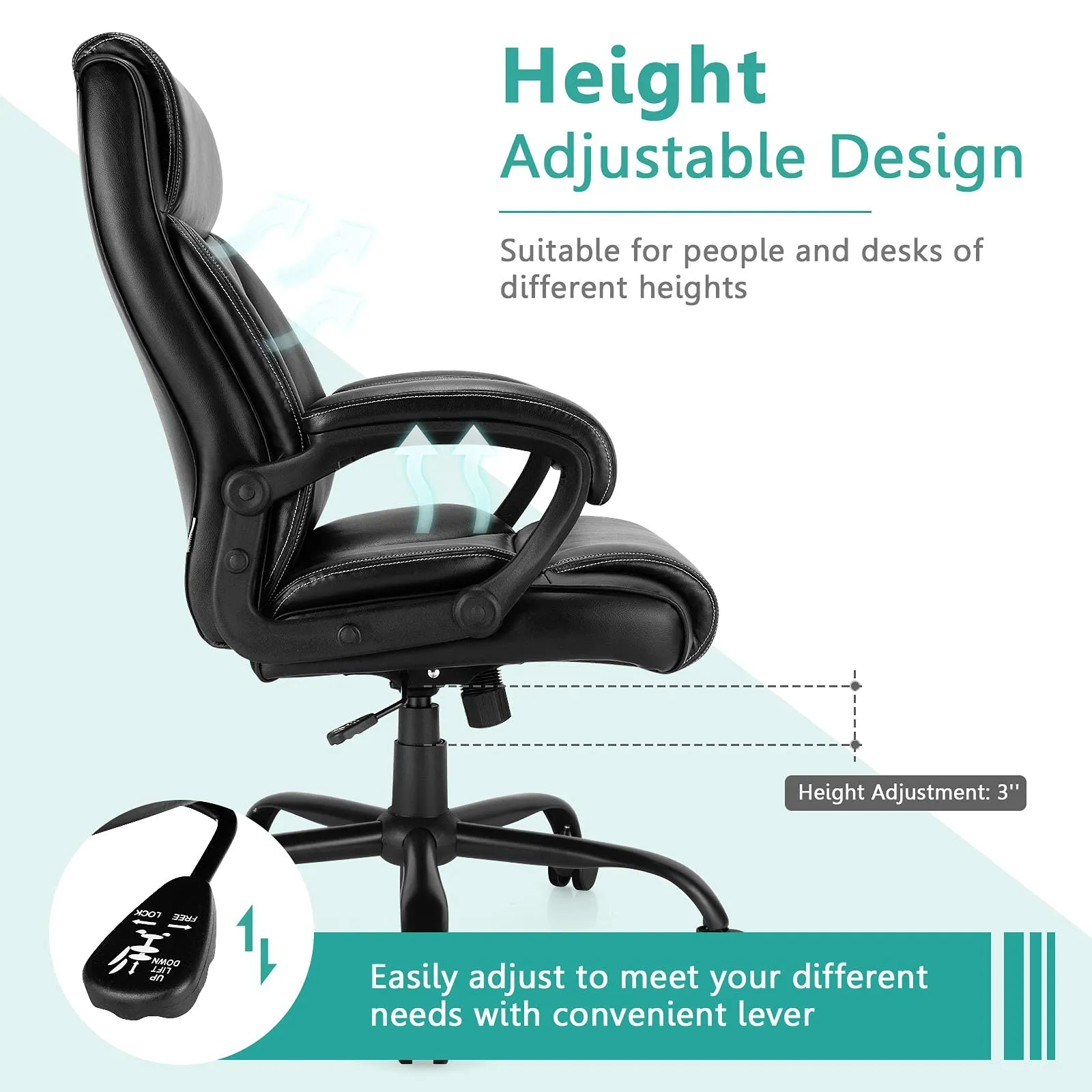KOMFOTT 400 LBS Big and Tall Office, Leather High Back Executive Chair with Metal Base