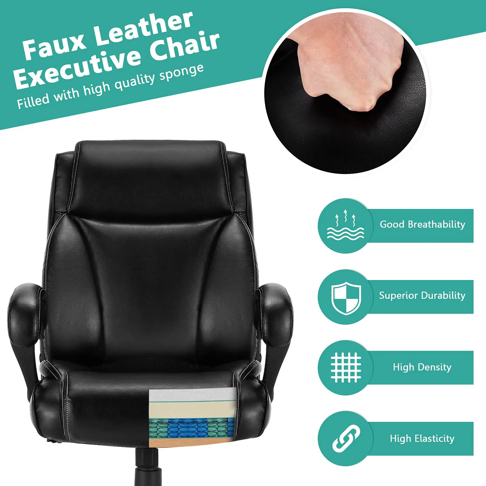 KOMFOTT 400 LBS Big and Tall Office, Leather High Back Executive Chair with Metal Base