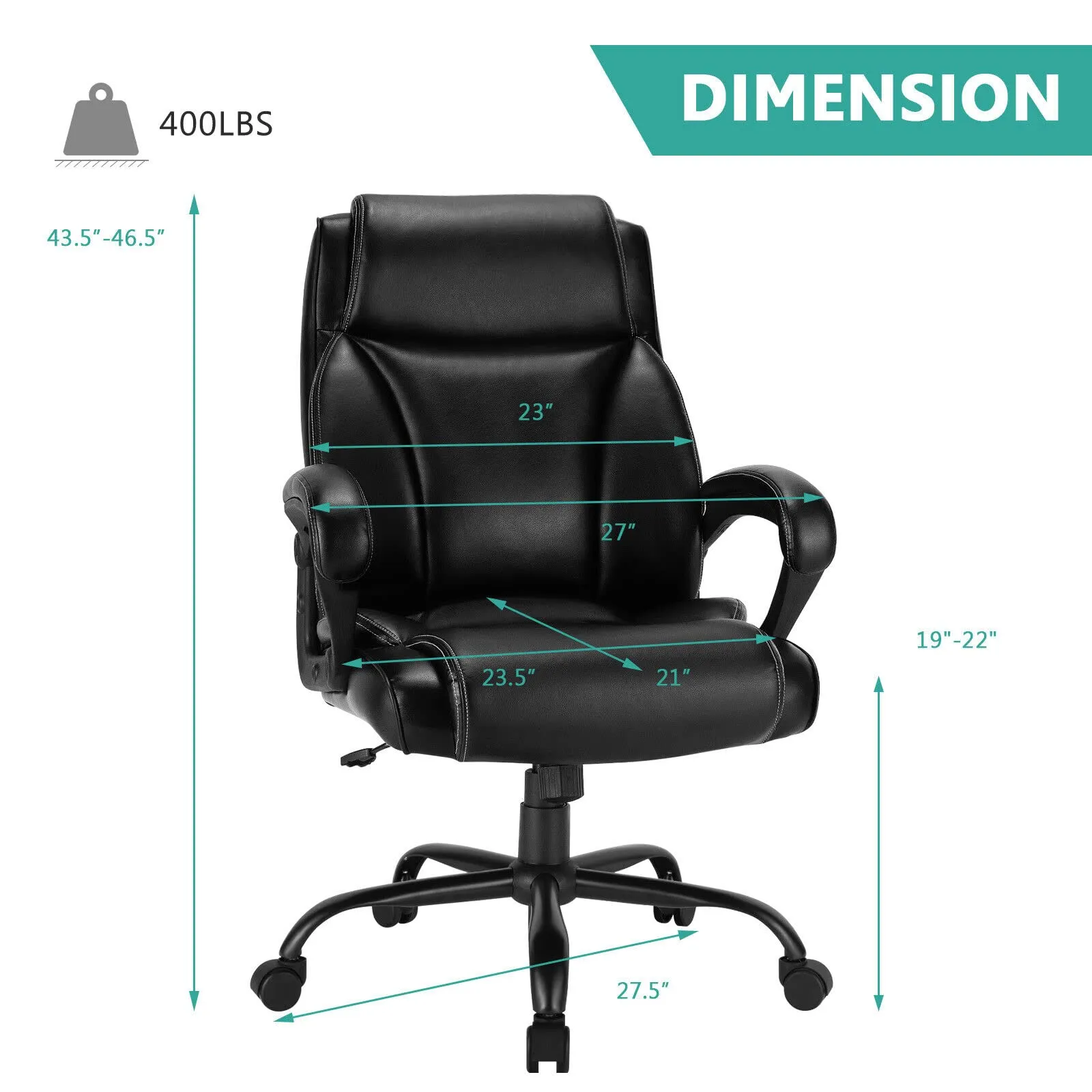 KOMFOTT 400 LBS Big and Tall Office, Leather High Back Executive Chair with Metal Base